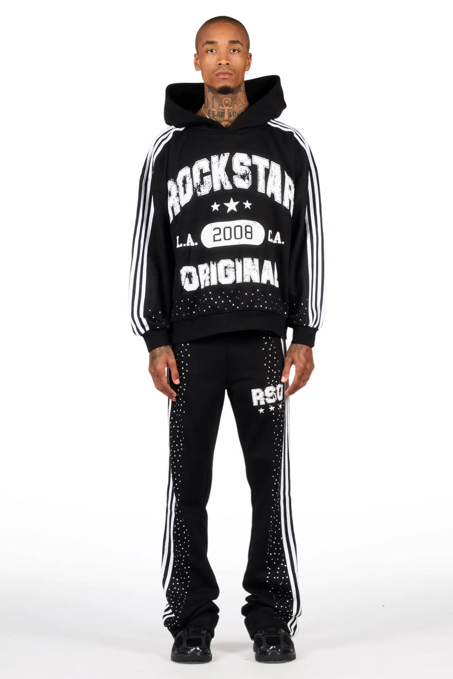 Tylla Black Rhinestone Hoodie/Baggy Pant Track Set