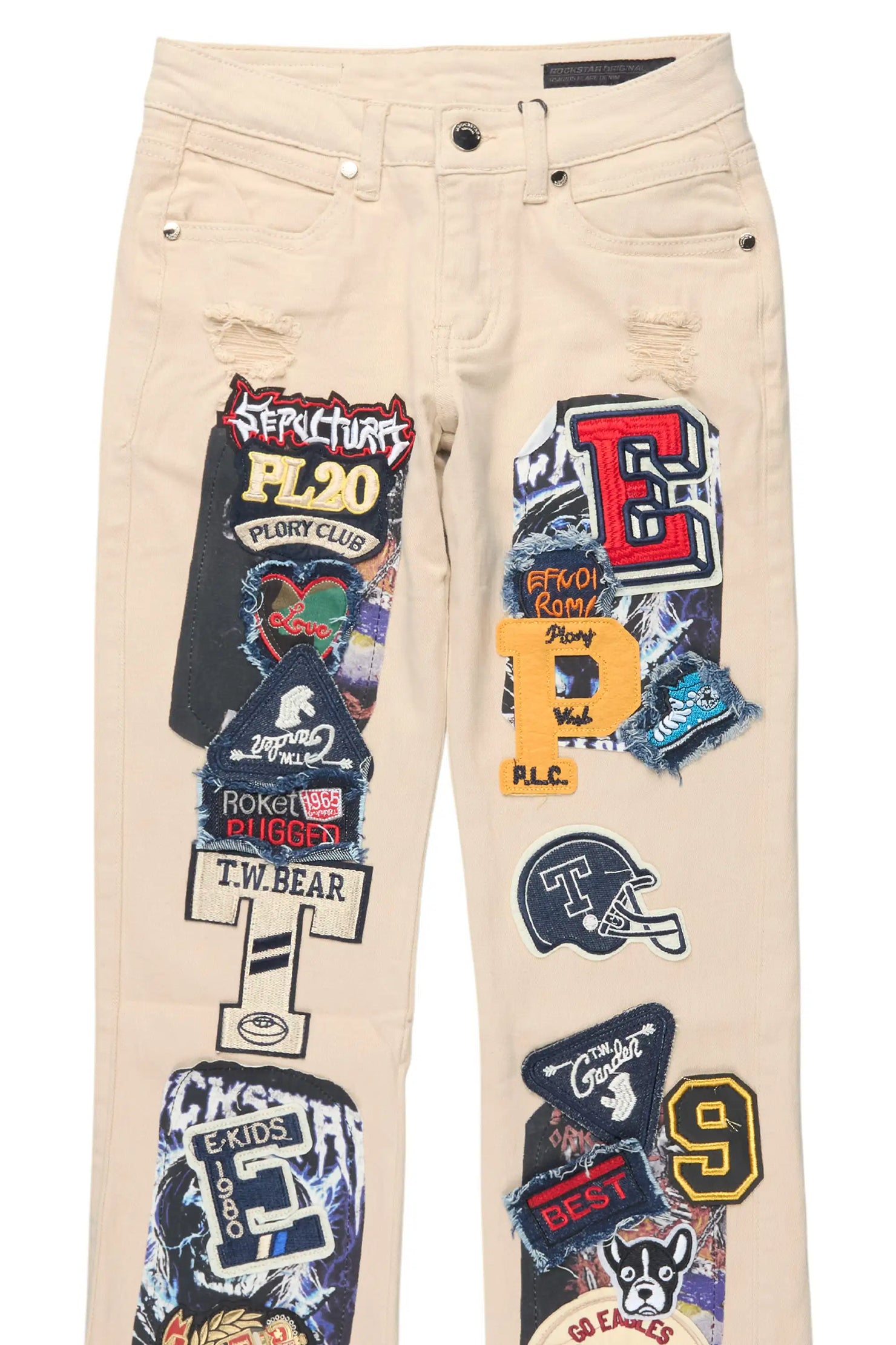 Boys Espen Beige Stacked Flare Jean