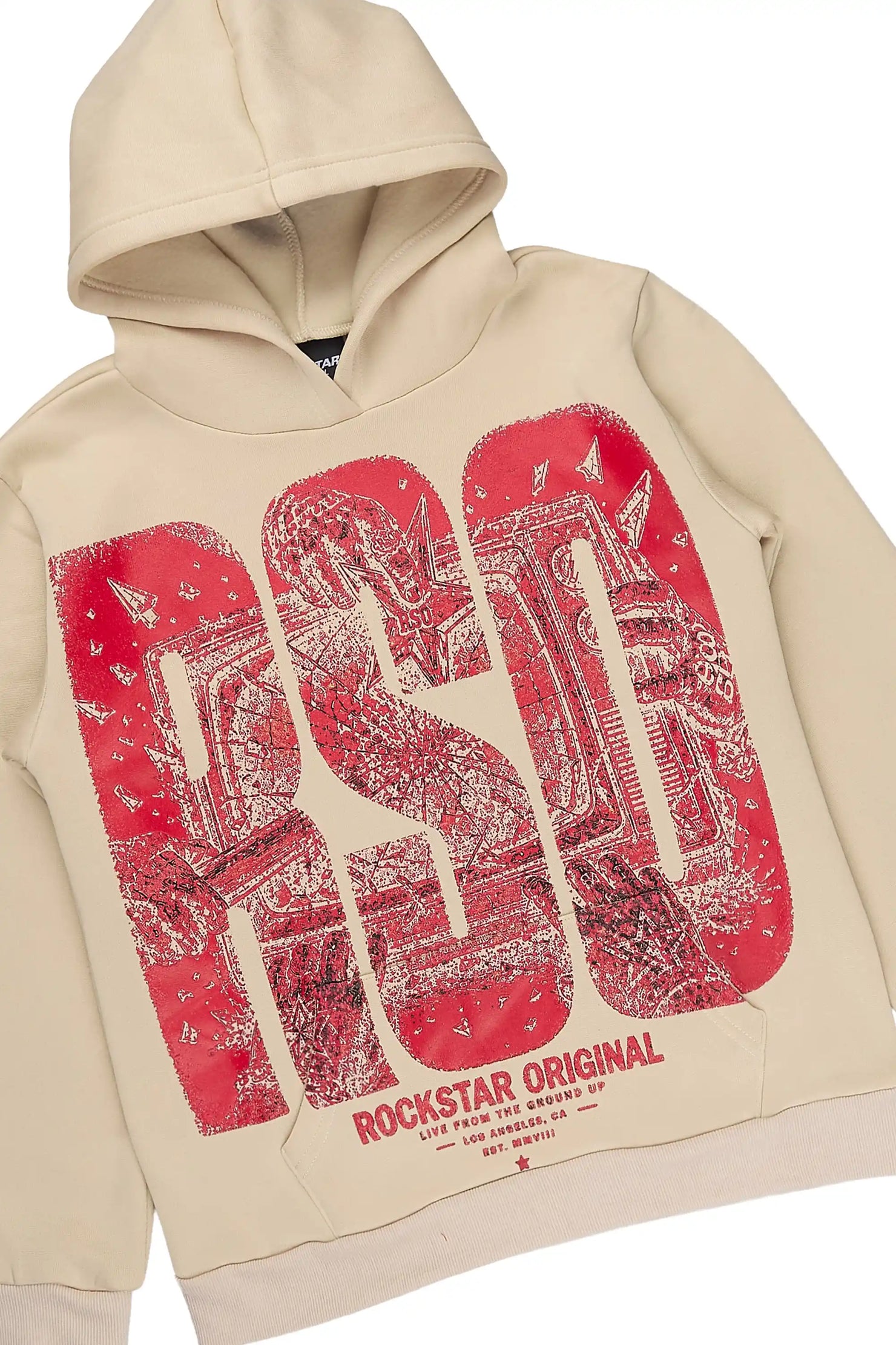 Boys Brando Beige/Burgundy Stacked Hoodie Track Set