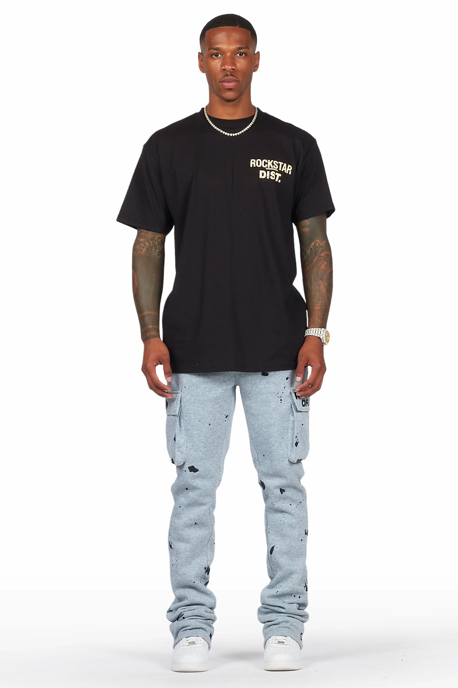 Radko Heather Grey Stacked Flare Cargo Pants