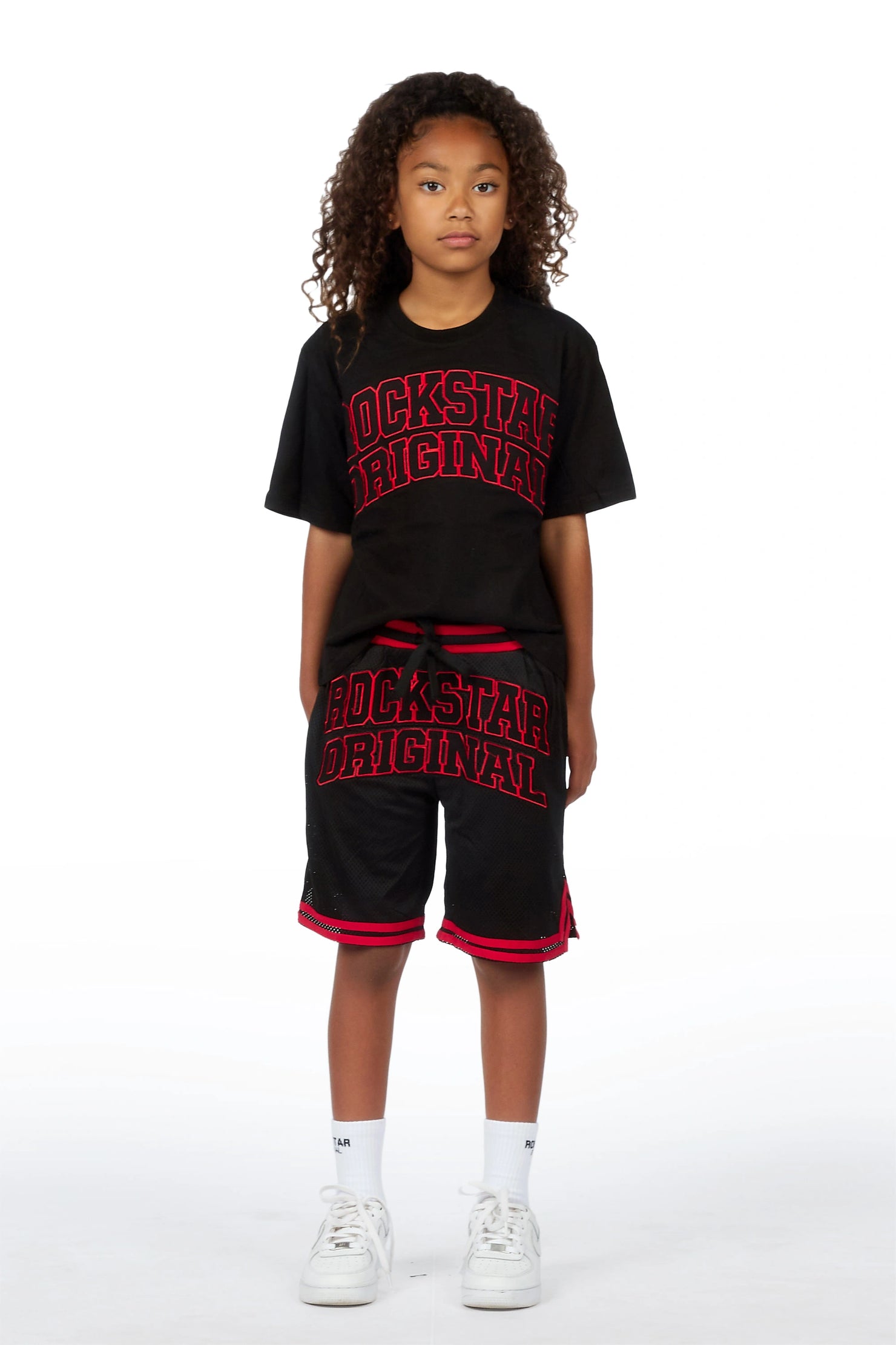 Girls Vanissa Black Fitted T-Shirt Short Set