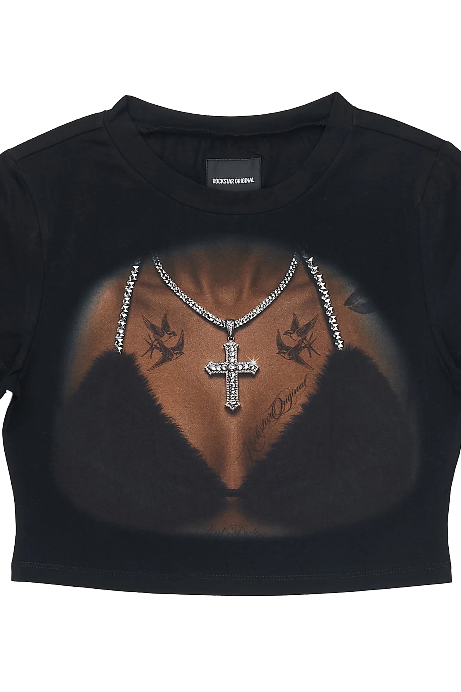 Alvinette Black Rhinestone Baby Tee Shirt