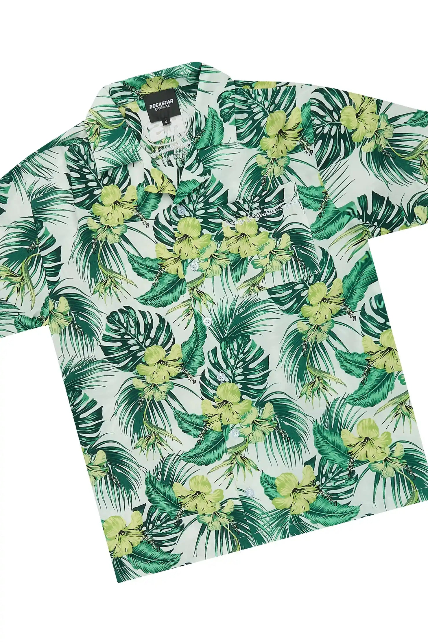 Boys Puka Cream/Green Button Down Shirt/Short Set