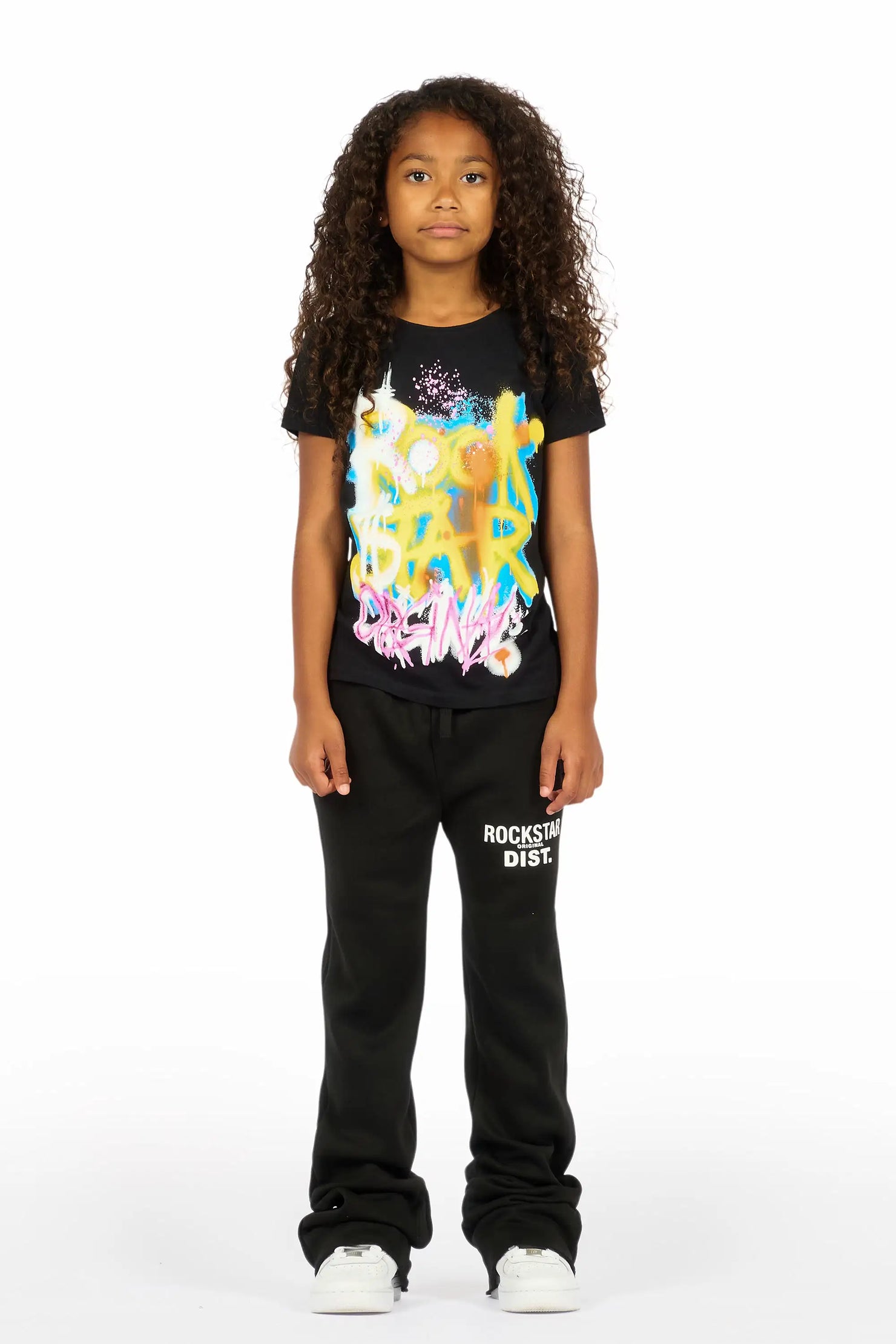 Girls Juliana Black Stacked Flare Pant
