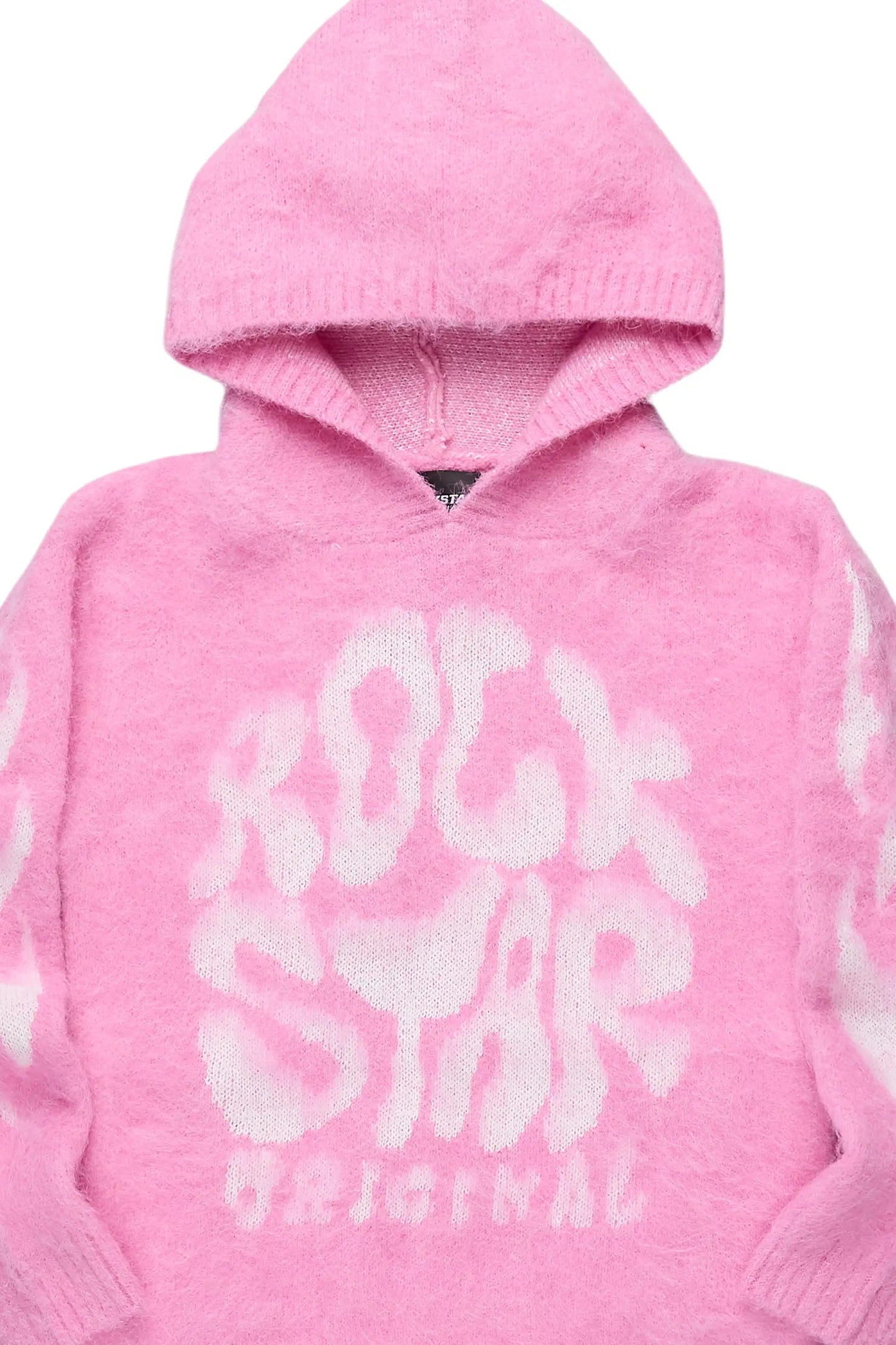 Girls Hakon Pink Graphic Knitted Mohair Hoodie