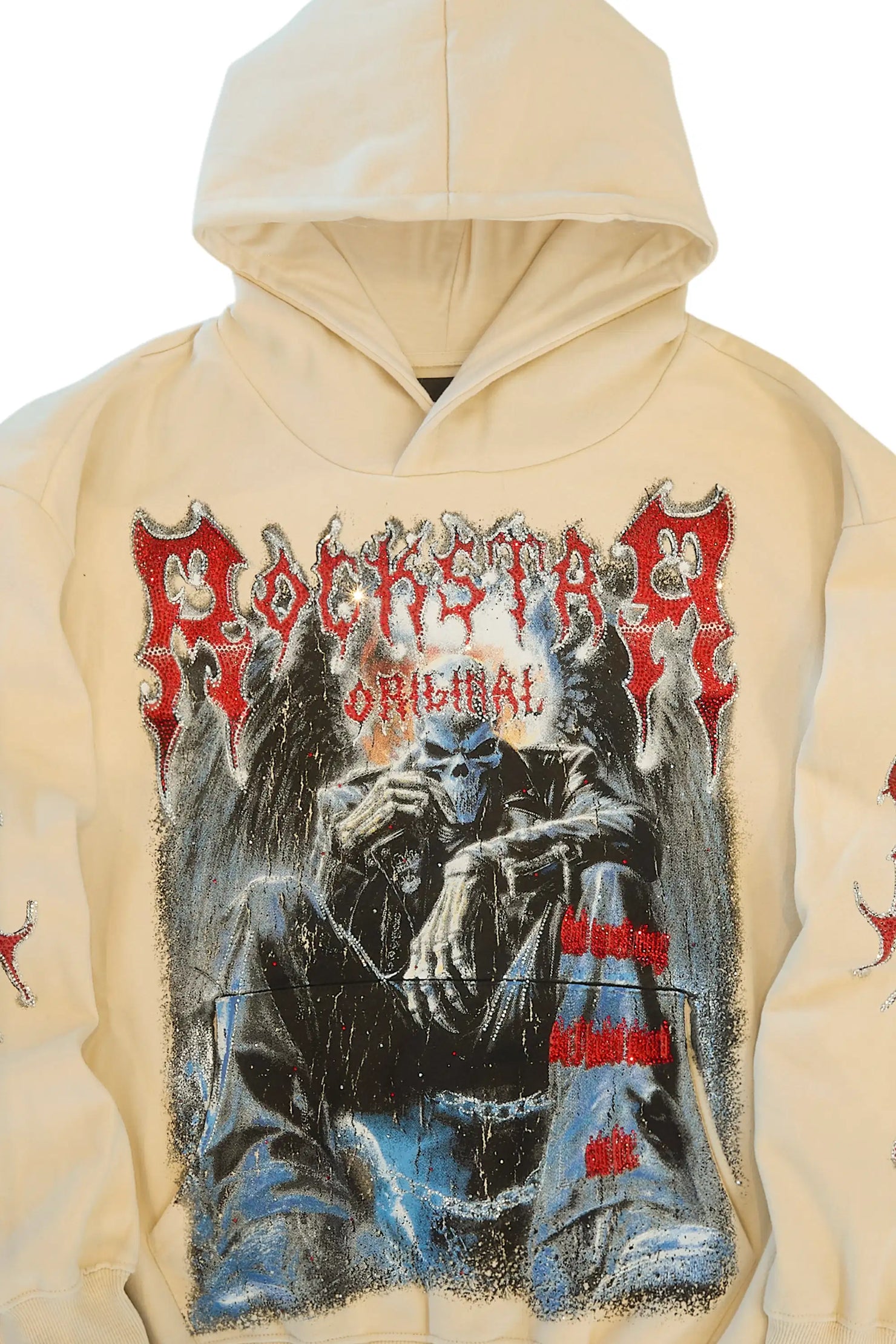 Krowne Beige Rhinestone Oversized Hoodie