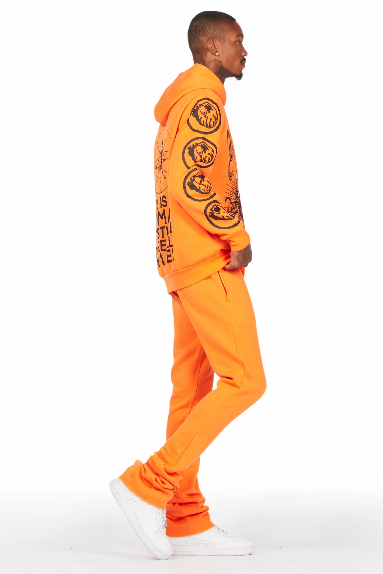 Yarden Orange Graphic Hoodie/Stacked Flare Pant Track Set