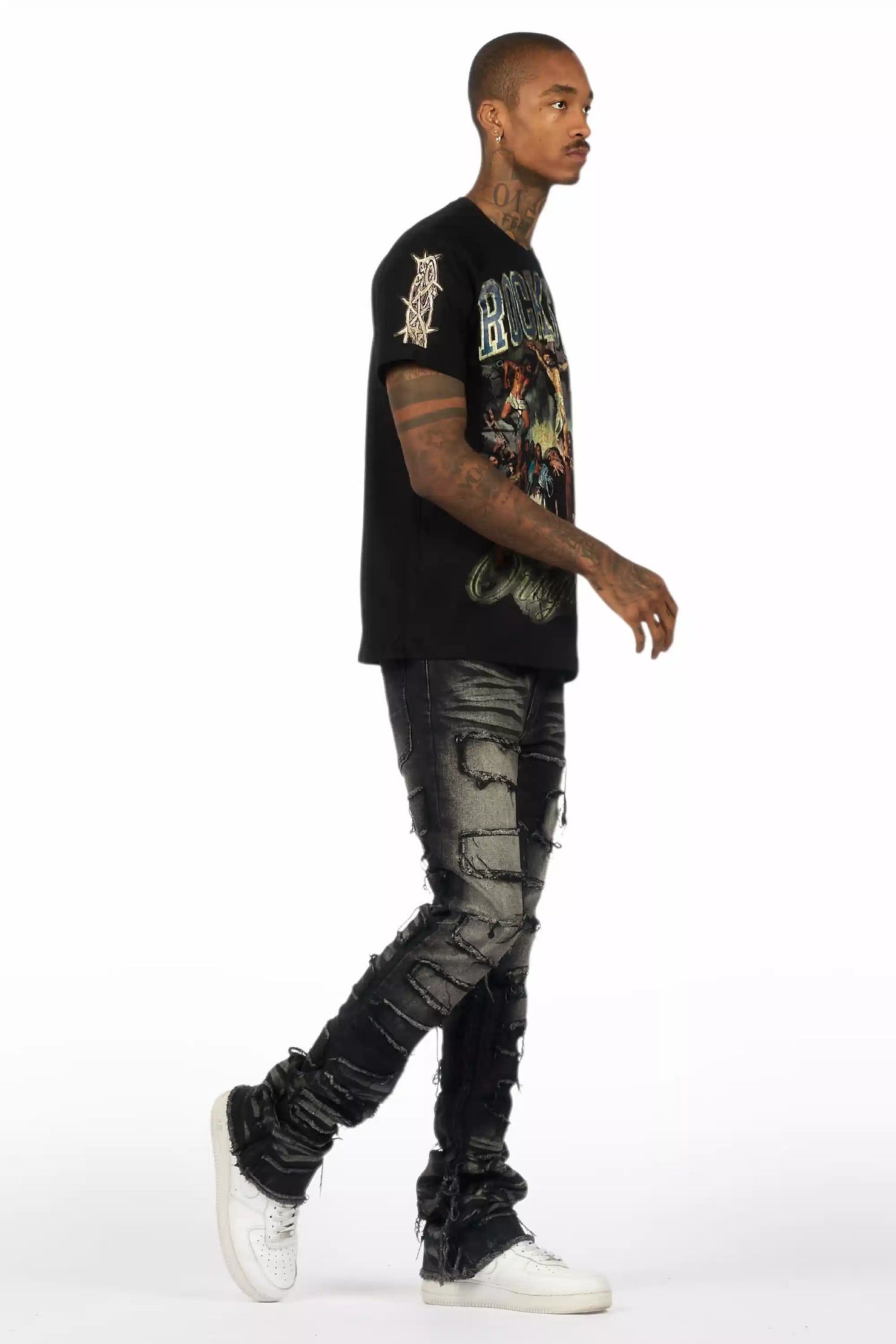 Waller Dark Grey Graphic T-Shirt/Stacked Flare Jean Bundle