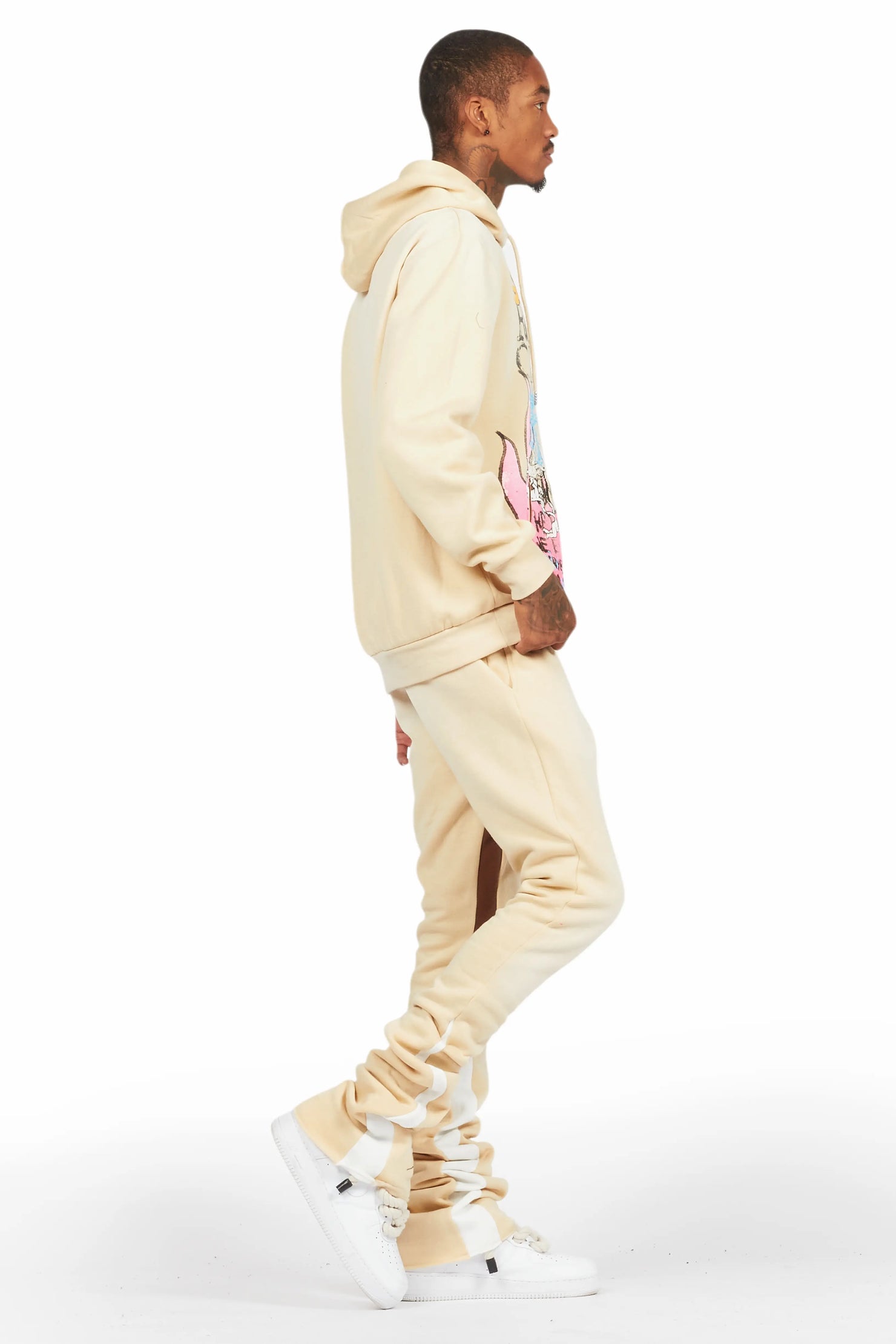Boone Beige Super Stacked Hoodie Track Set