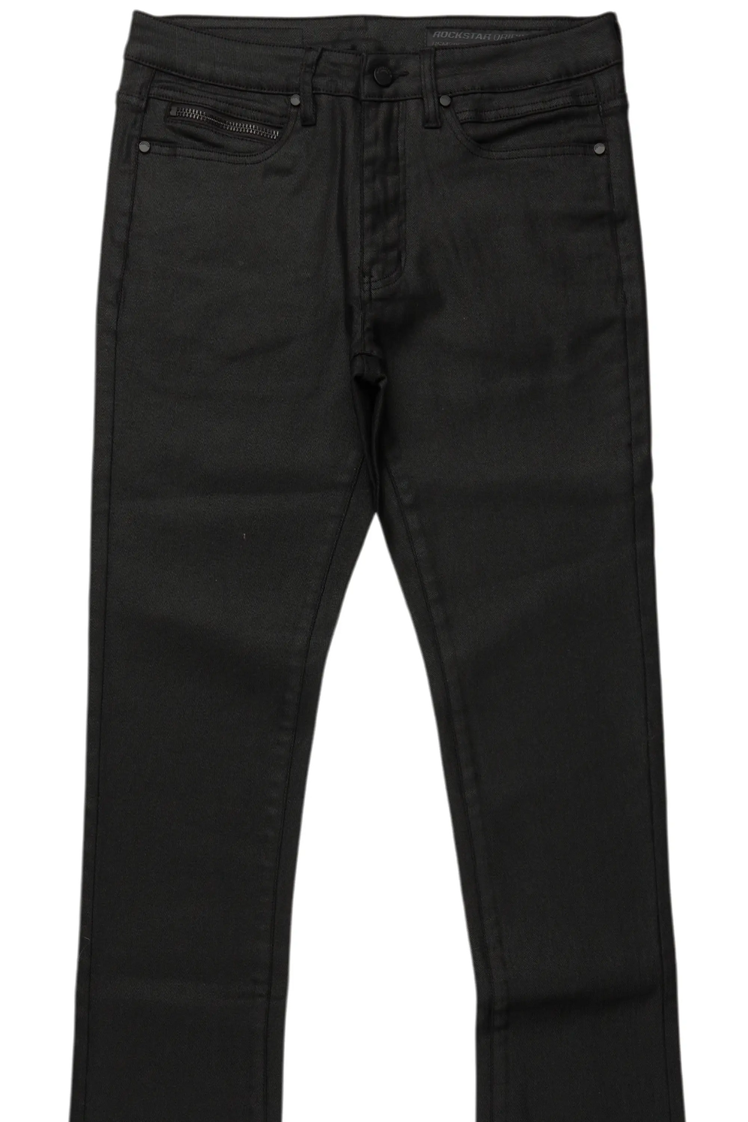 Rebe Black Coated Stacked Flare Jean