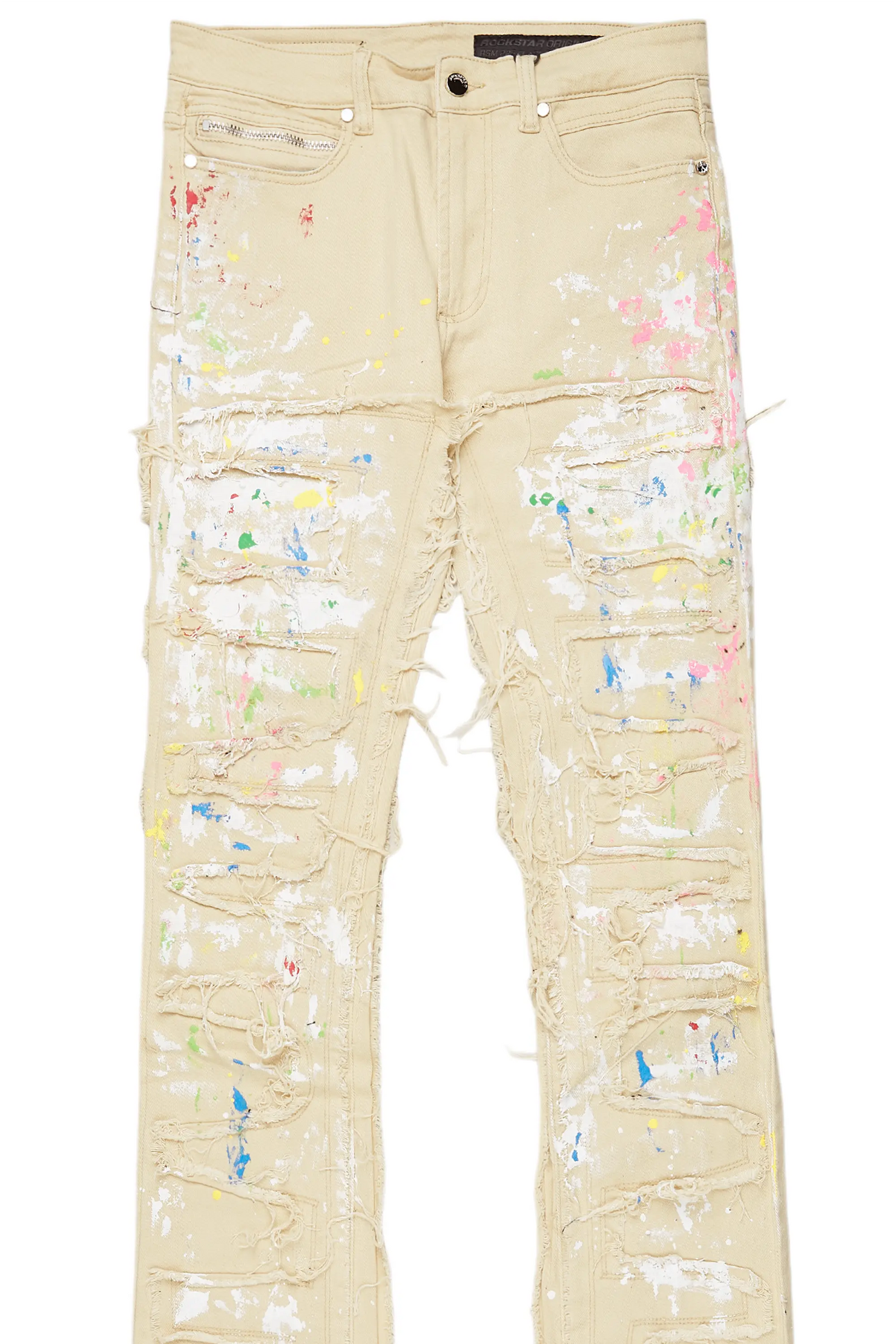 Fallon Beige Painter Super Stacked Flare Jean