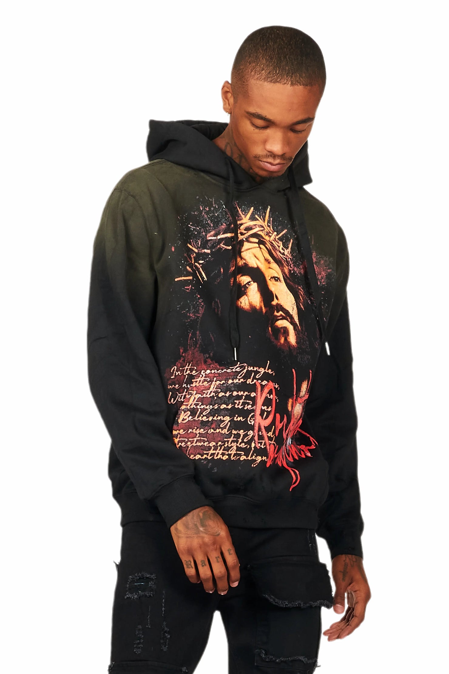 Egas Black Graphic Distressed Hoodie
