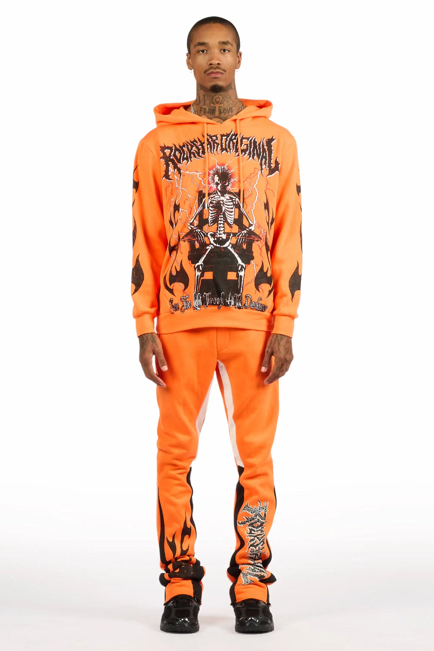 Deathrow Orange/Black Hoodie/Stacked Track Pant Set