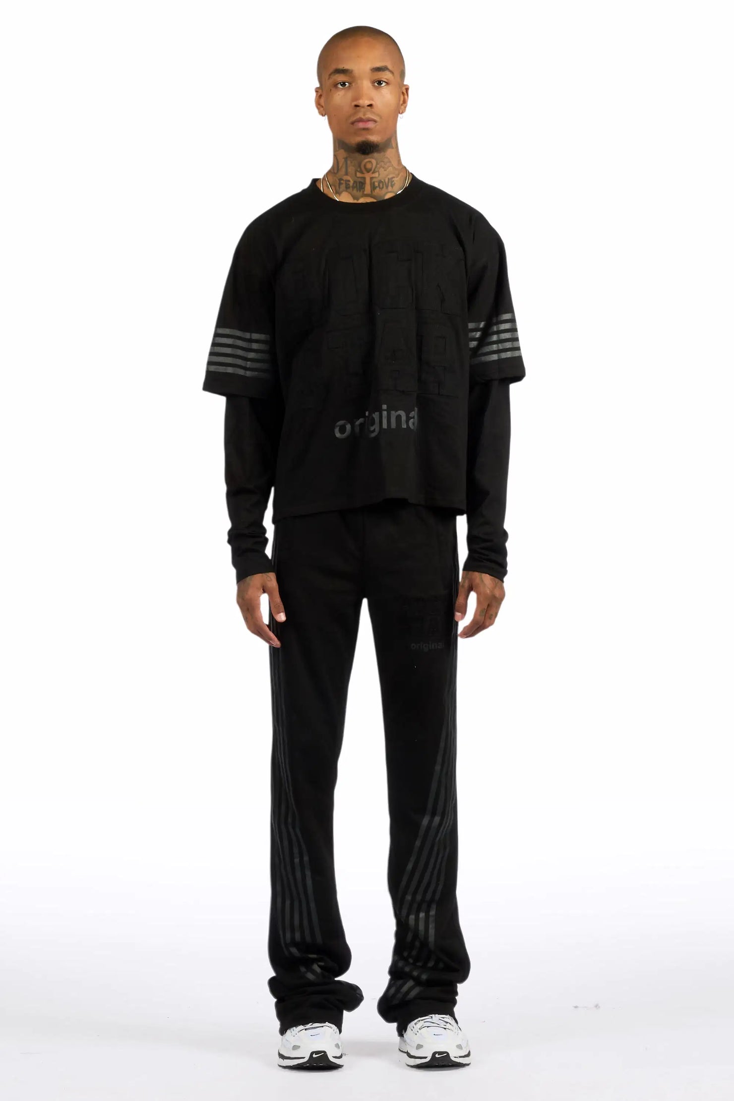 Rulik Black Double Layer T-Shirt/Baggy Stacked Track Set
