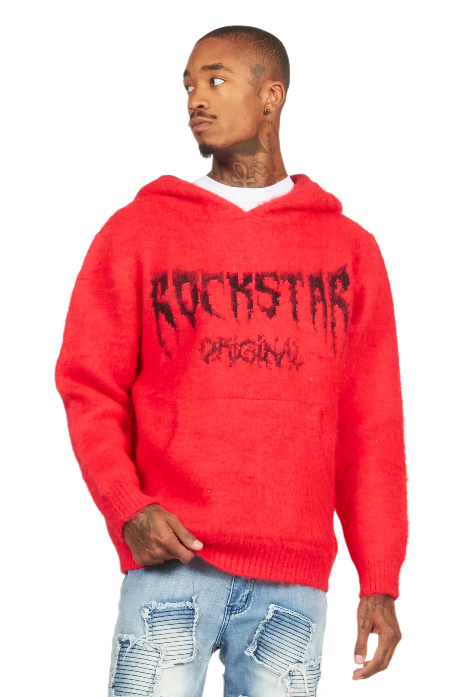Andros Red Graphic Knitted Hoodie
