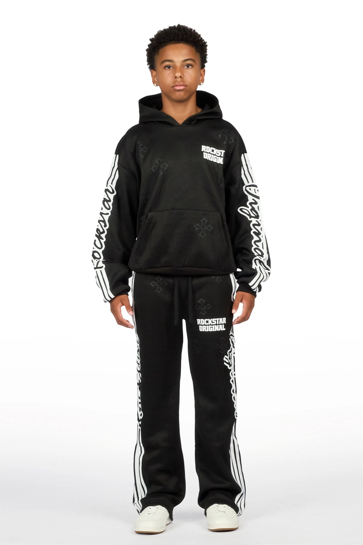 Boys Osso Black Hoodie Stacked Track Set