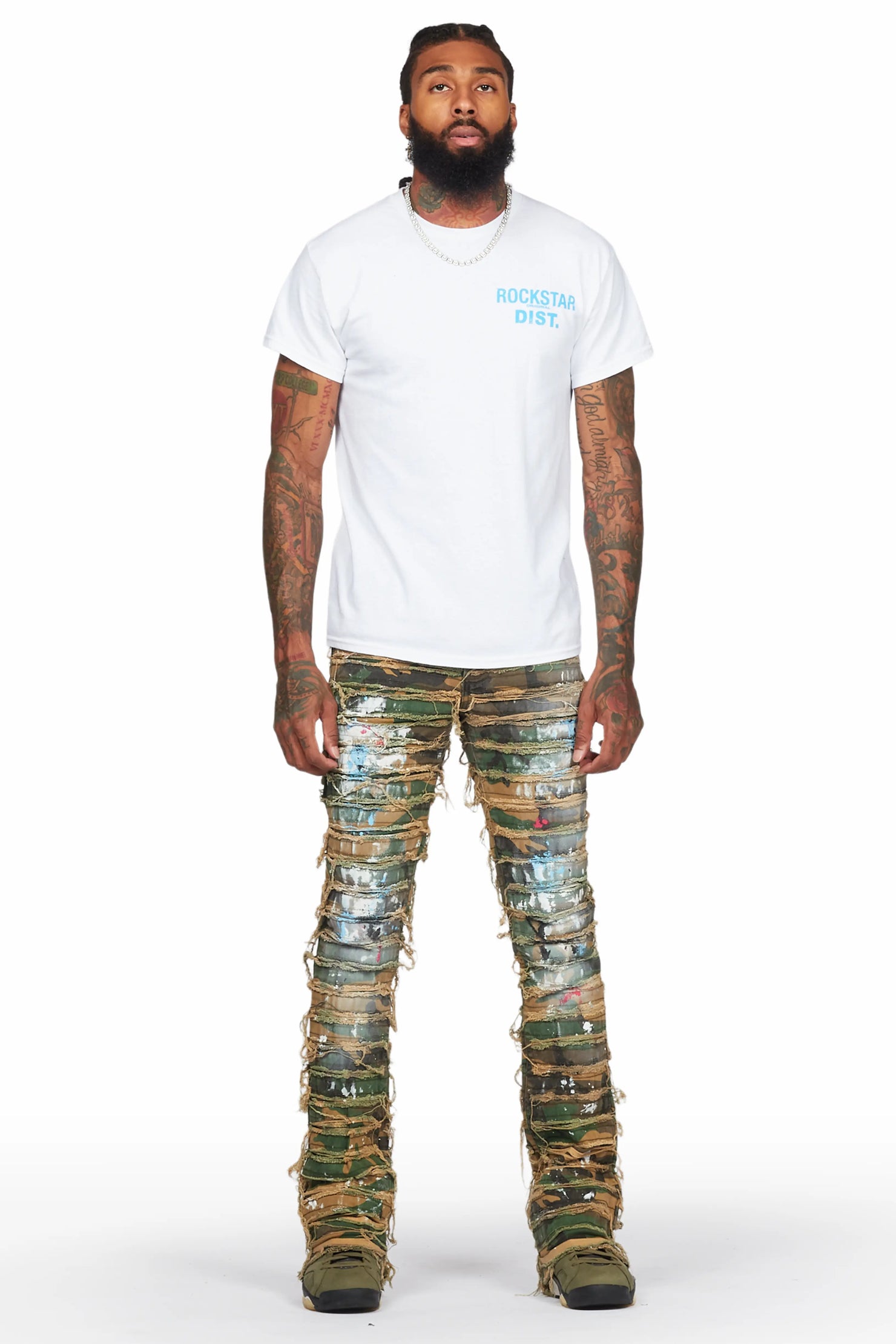 Raith Faded Camo Painter Stacked Flare Jean