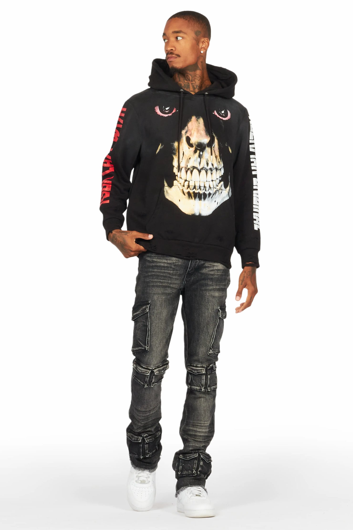 Feodor Dark Grey Stacked Flare Cargo Jean