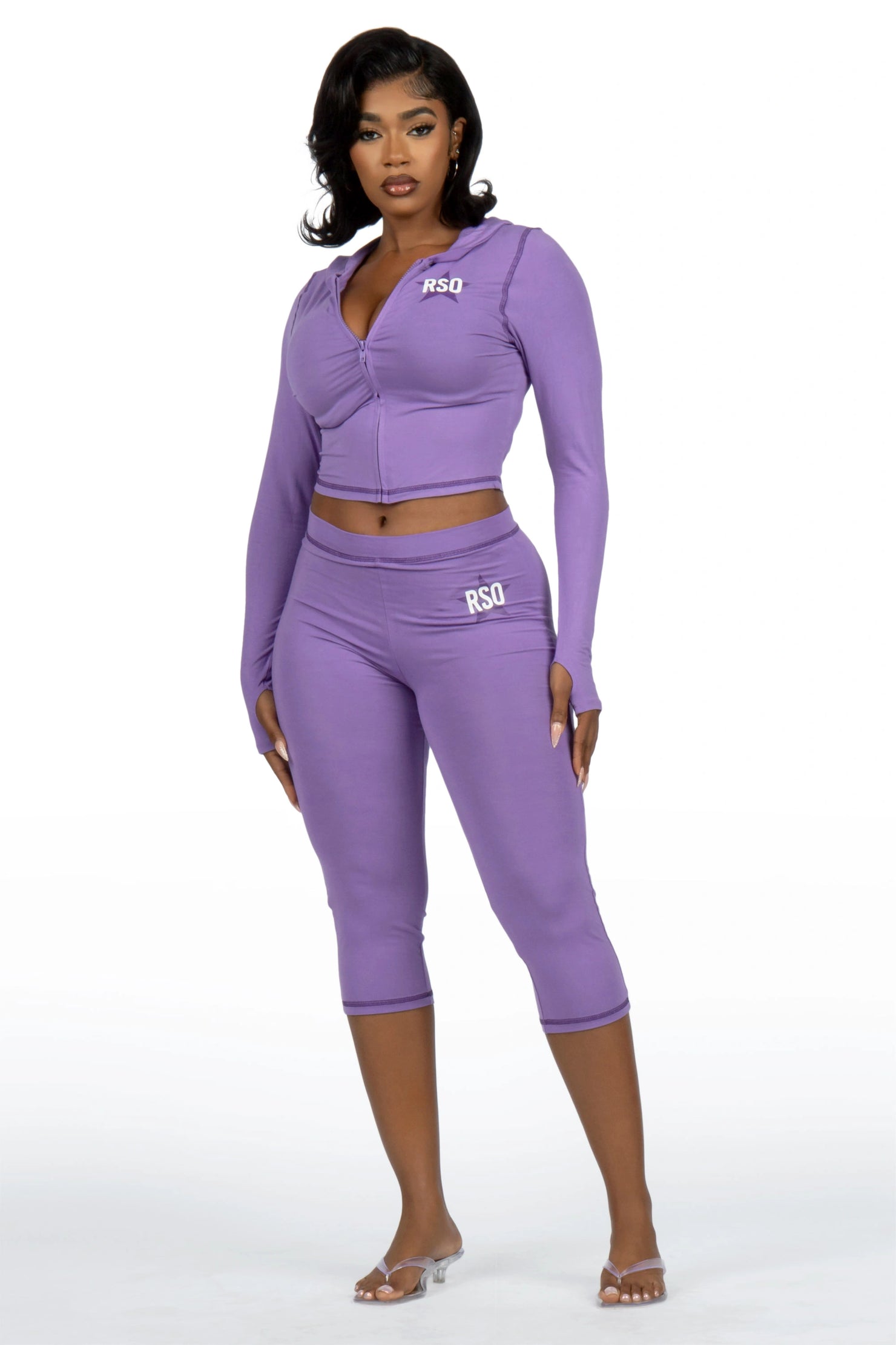 Sharina Purple Zip Up Capri Set