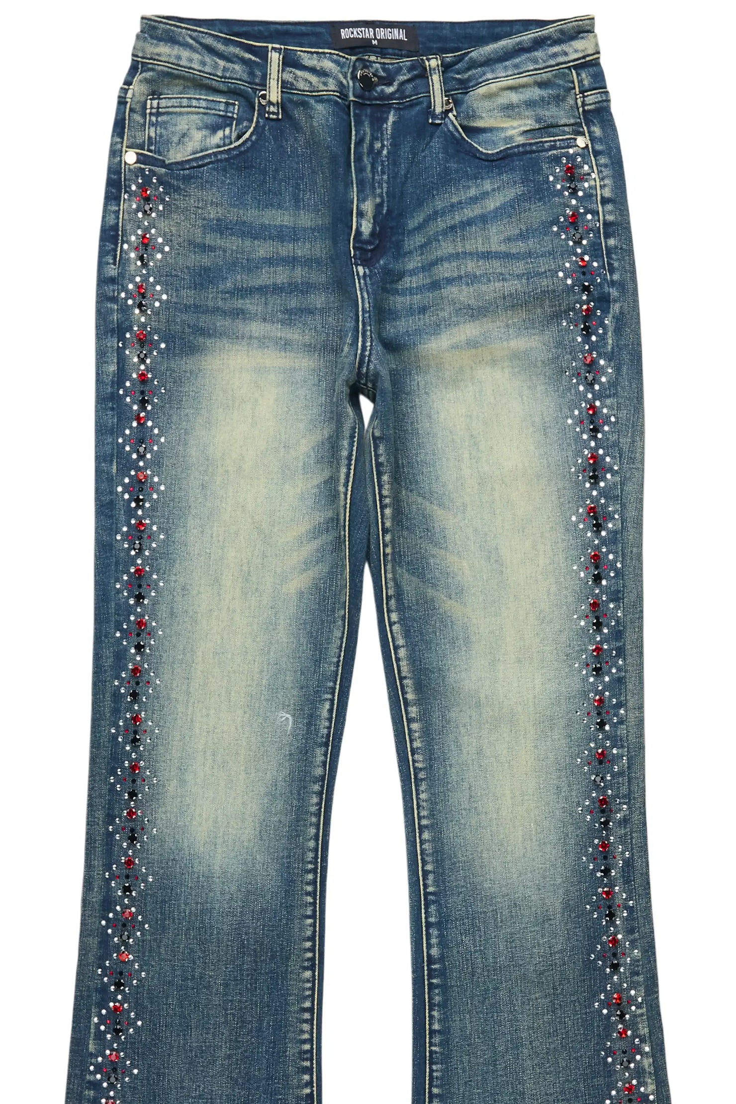 Gria Tinted Wash Rhinestone Stacked Flare Jean