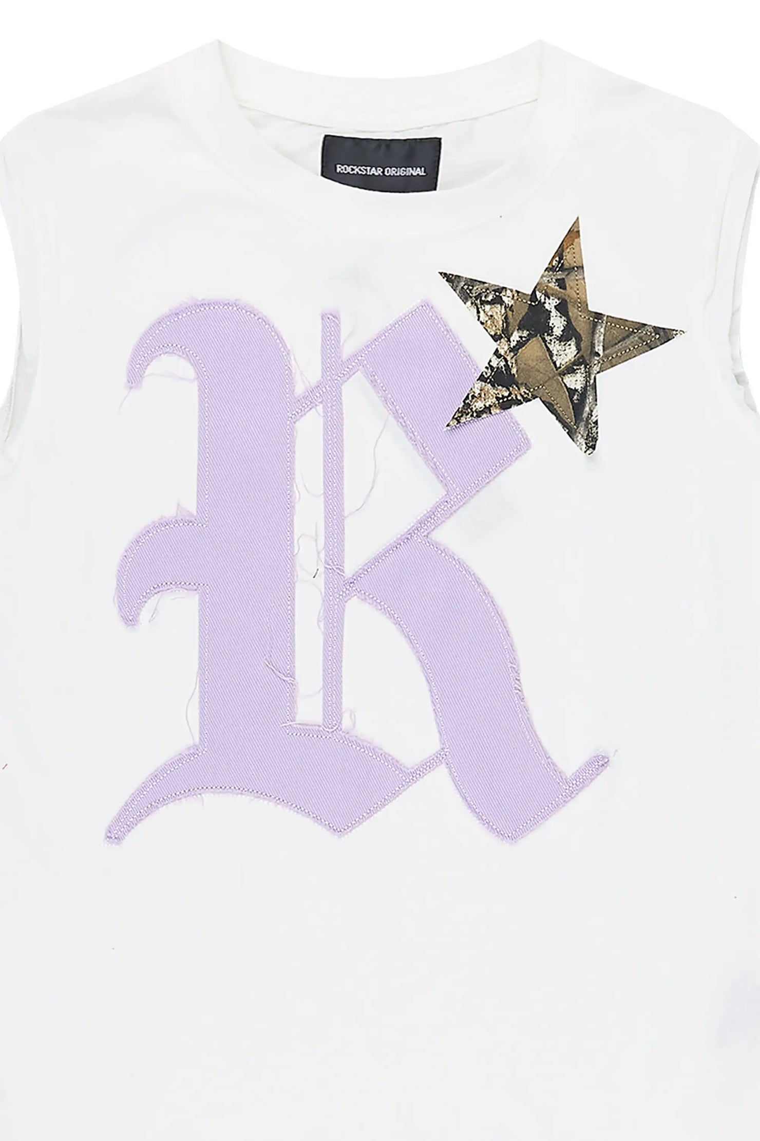 Girls Delgera White/Lavender Cut Off Graphic T-Shirt