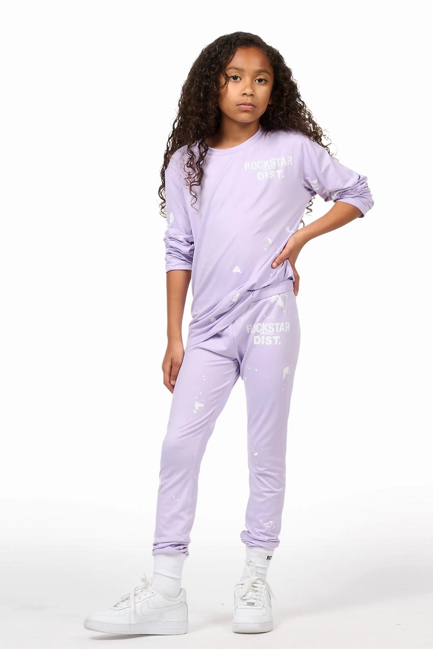 Girls Living For It Lavender Long Sleeve Lounge Set