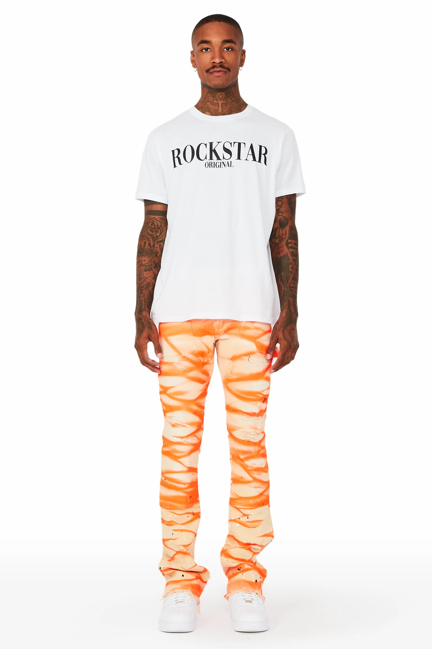 Sirius Beige/Orange Stacked Flare Jean