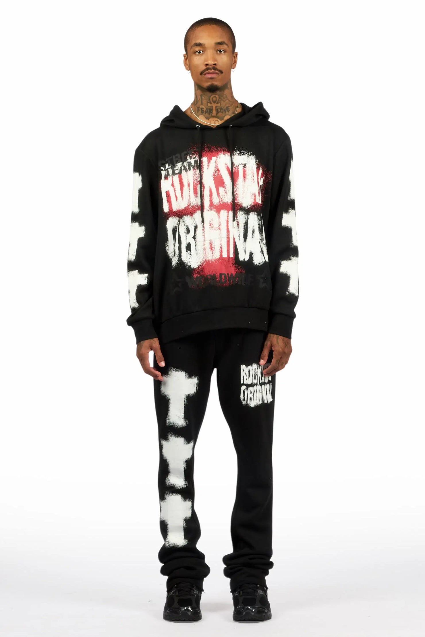 Crest Black/White Hoodie/Stacked Pant Track Set