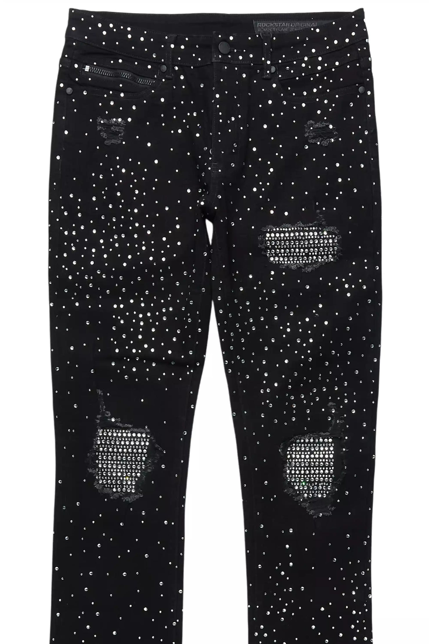 Prism Black/Clear Rhinestone Stacked Flare Jean