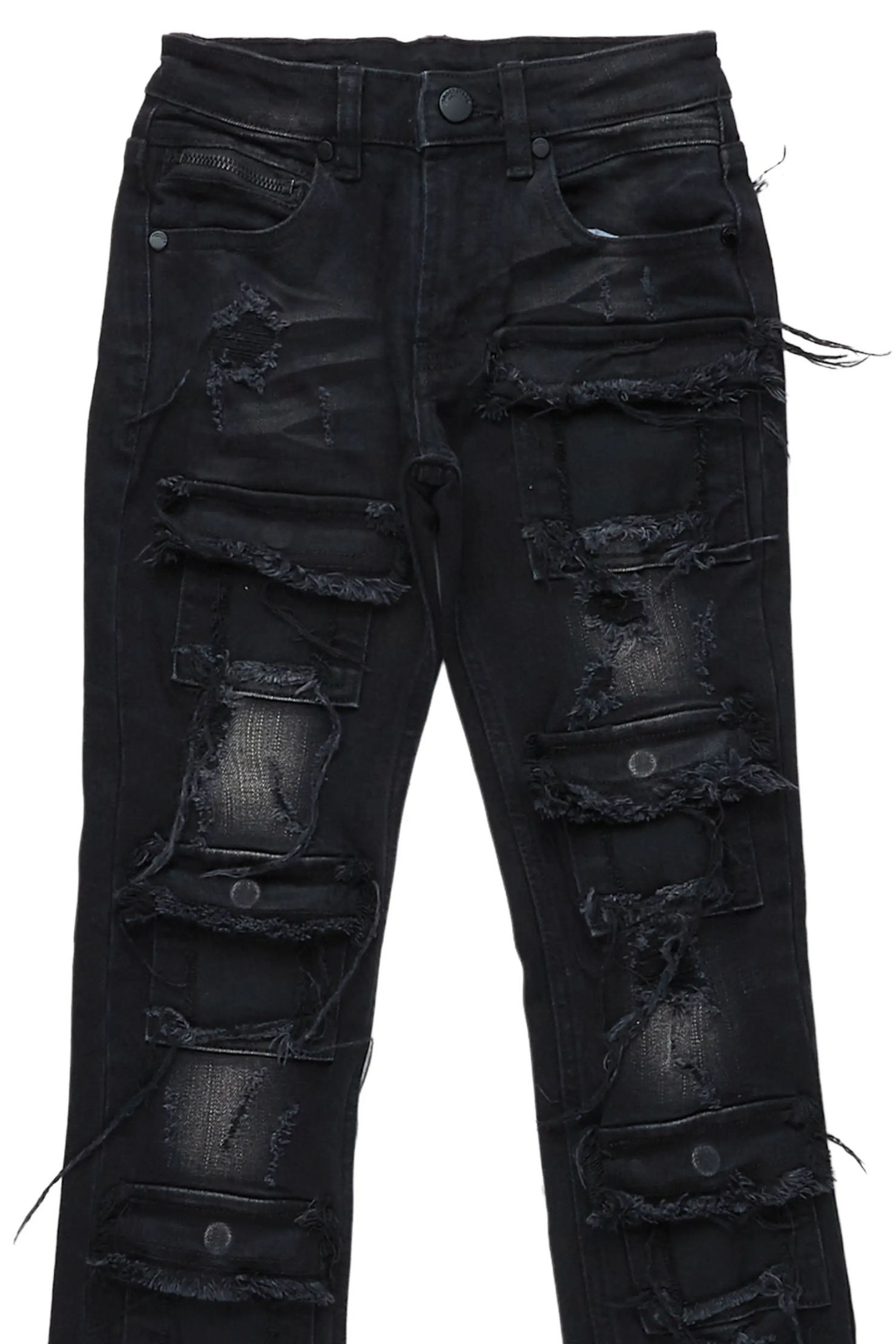 Girls Aalia Black Super Stacked Flare Jean