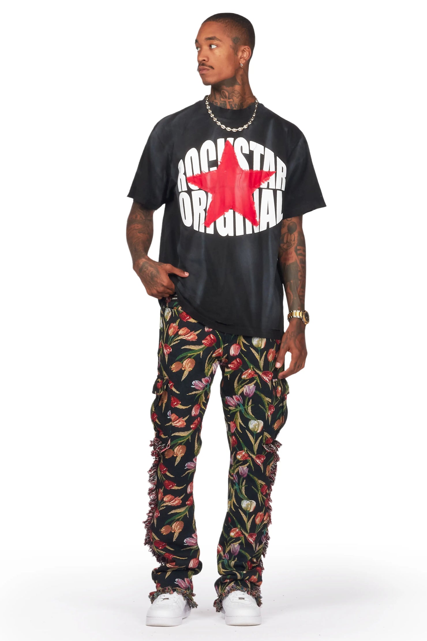 Ayami Black Slim Tapestry Flare Jean