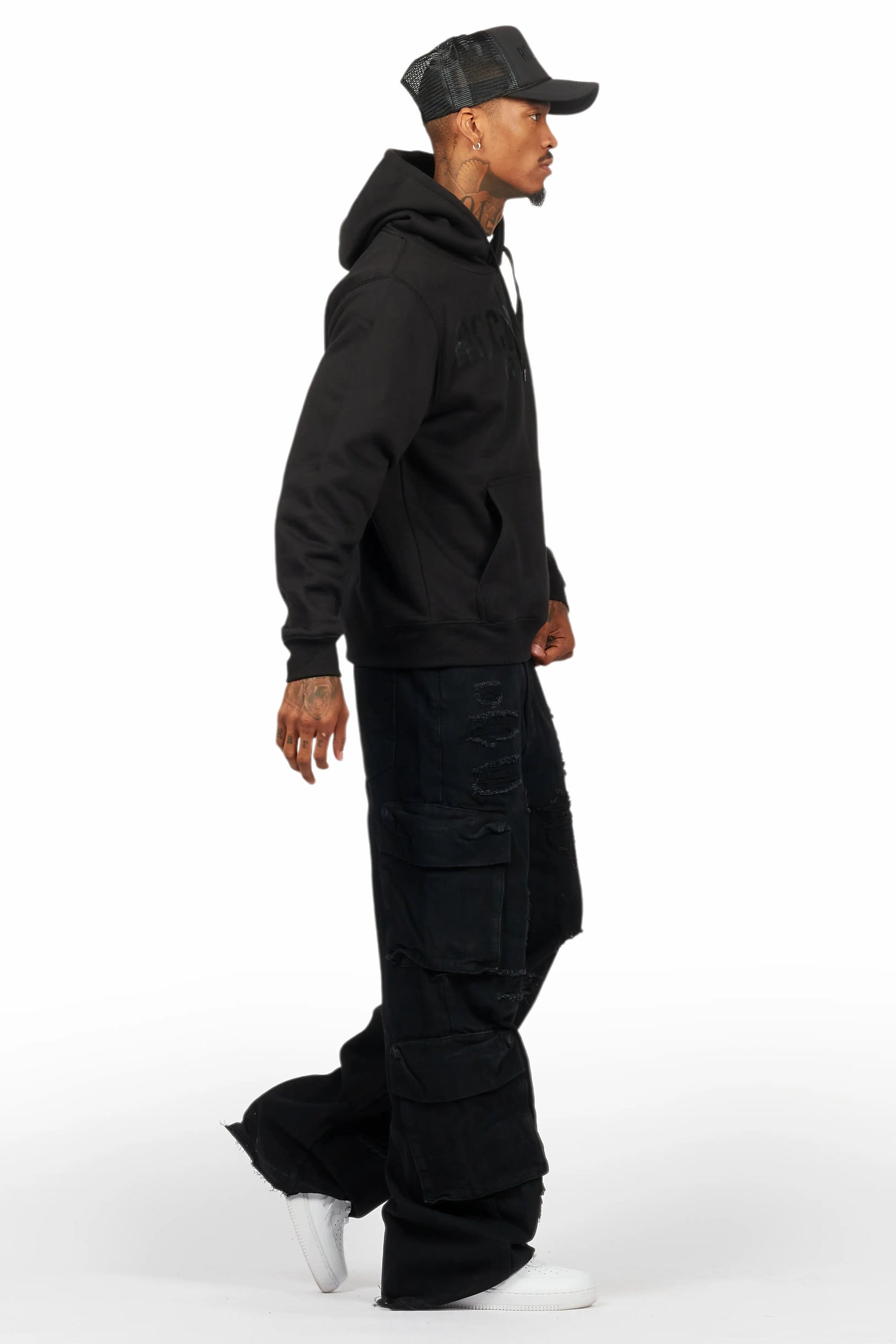 Basic Trio Black Stacked Flare Jean Set