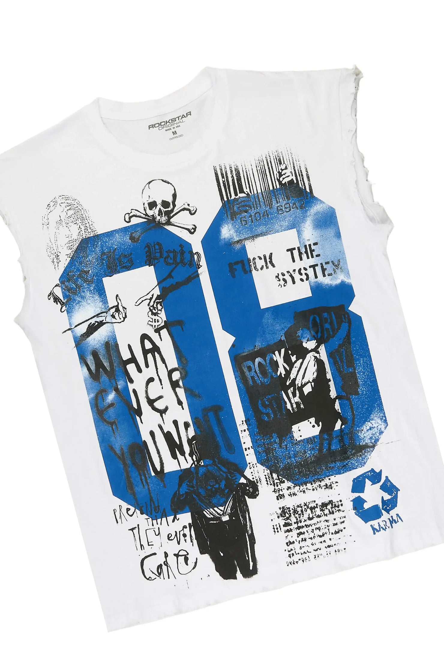 Grill 2.0 White/Light Blue Oversized Graphic T-Shirt & Gentry Stacked Flare Jean Set