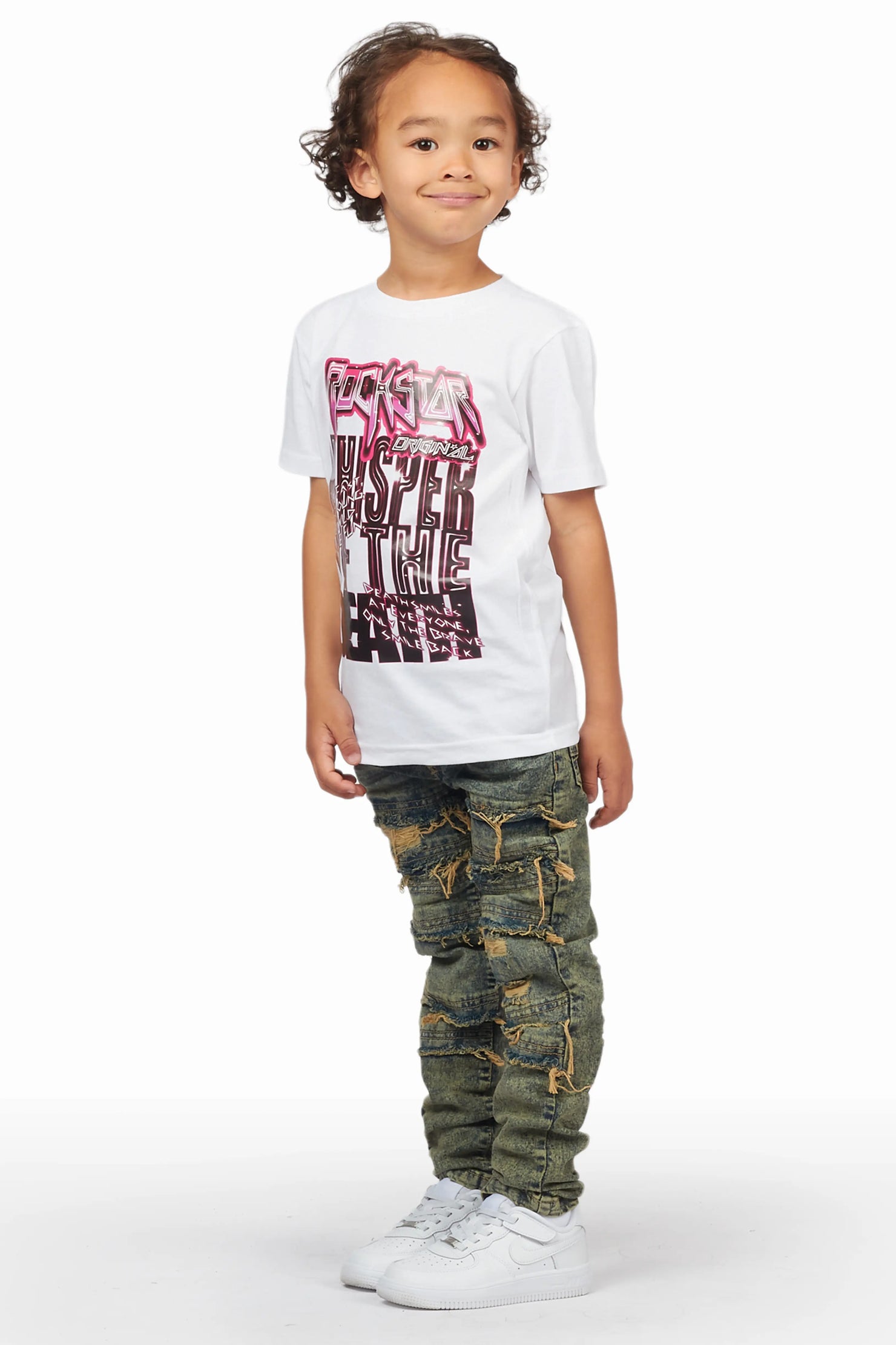 Boys Daiki White T-Shirt/Frayed Skinny Jean Set