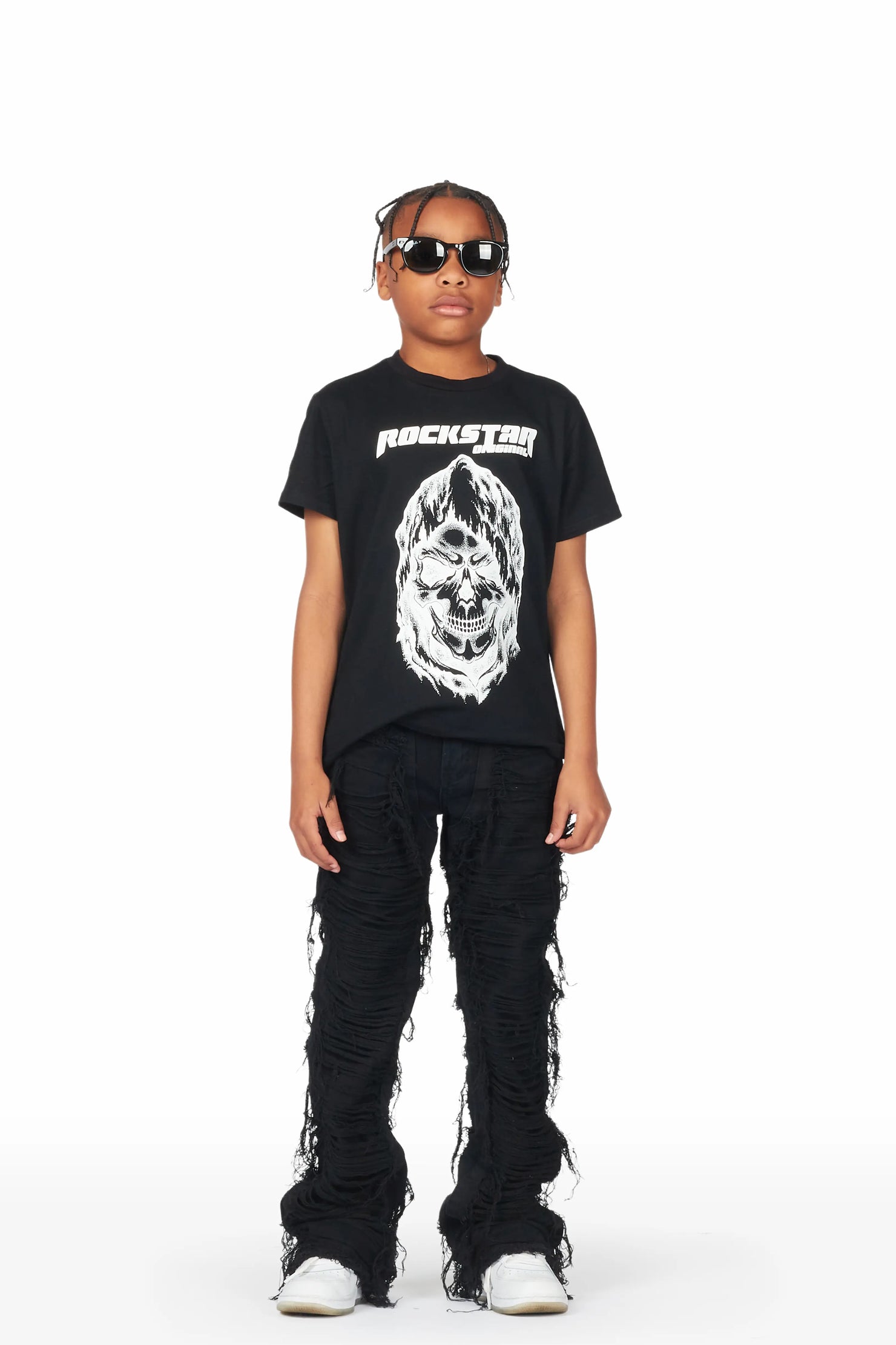 Boys Conrad Jet Black Stacked Flare Jean