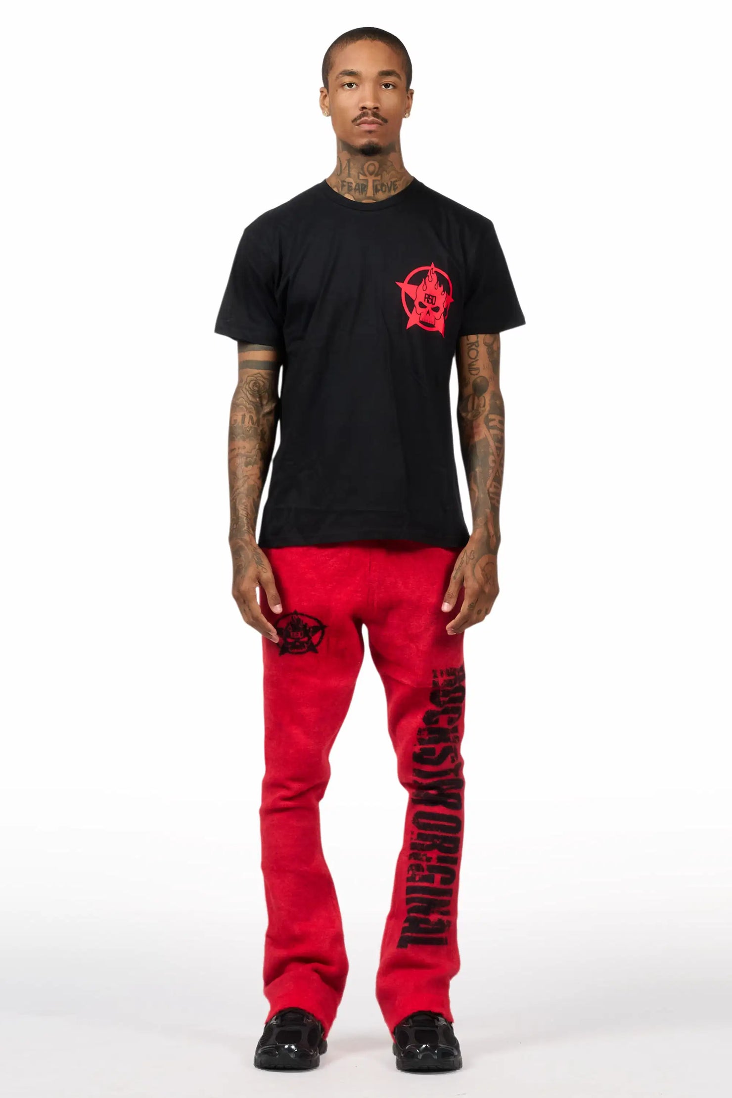 Keve Black/Red T-Shirt/Knitted Mohair Flare Pant Set