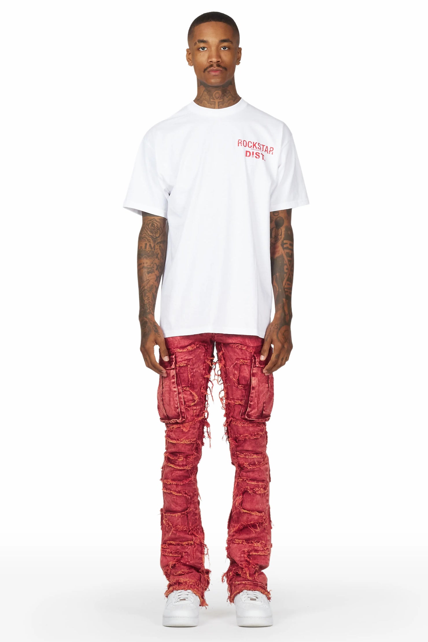 Slater Red Stacked Flare Jean