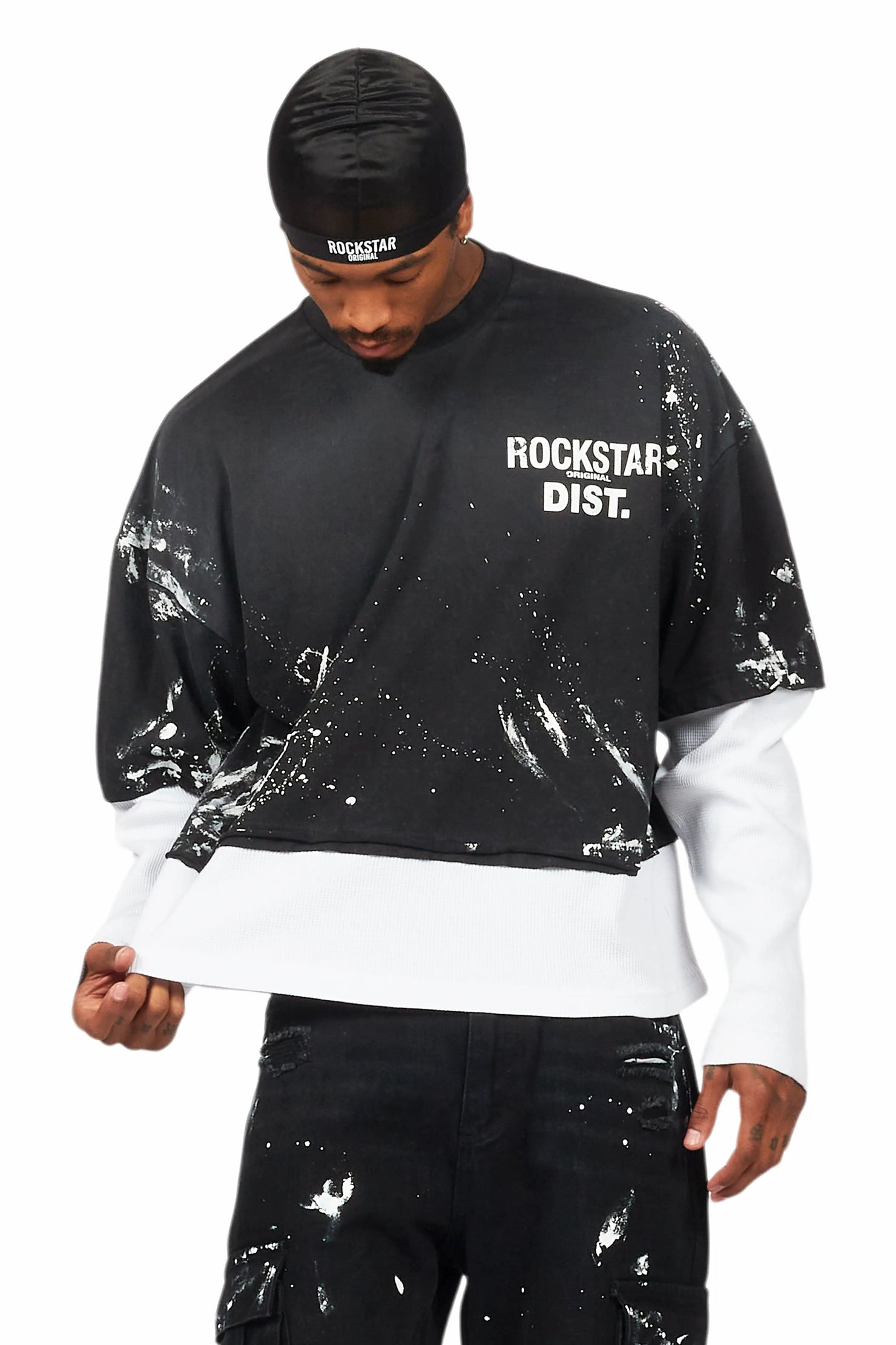 Paley Black Thermal Double Layer Boxy Crop T-Shirt