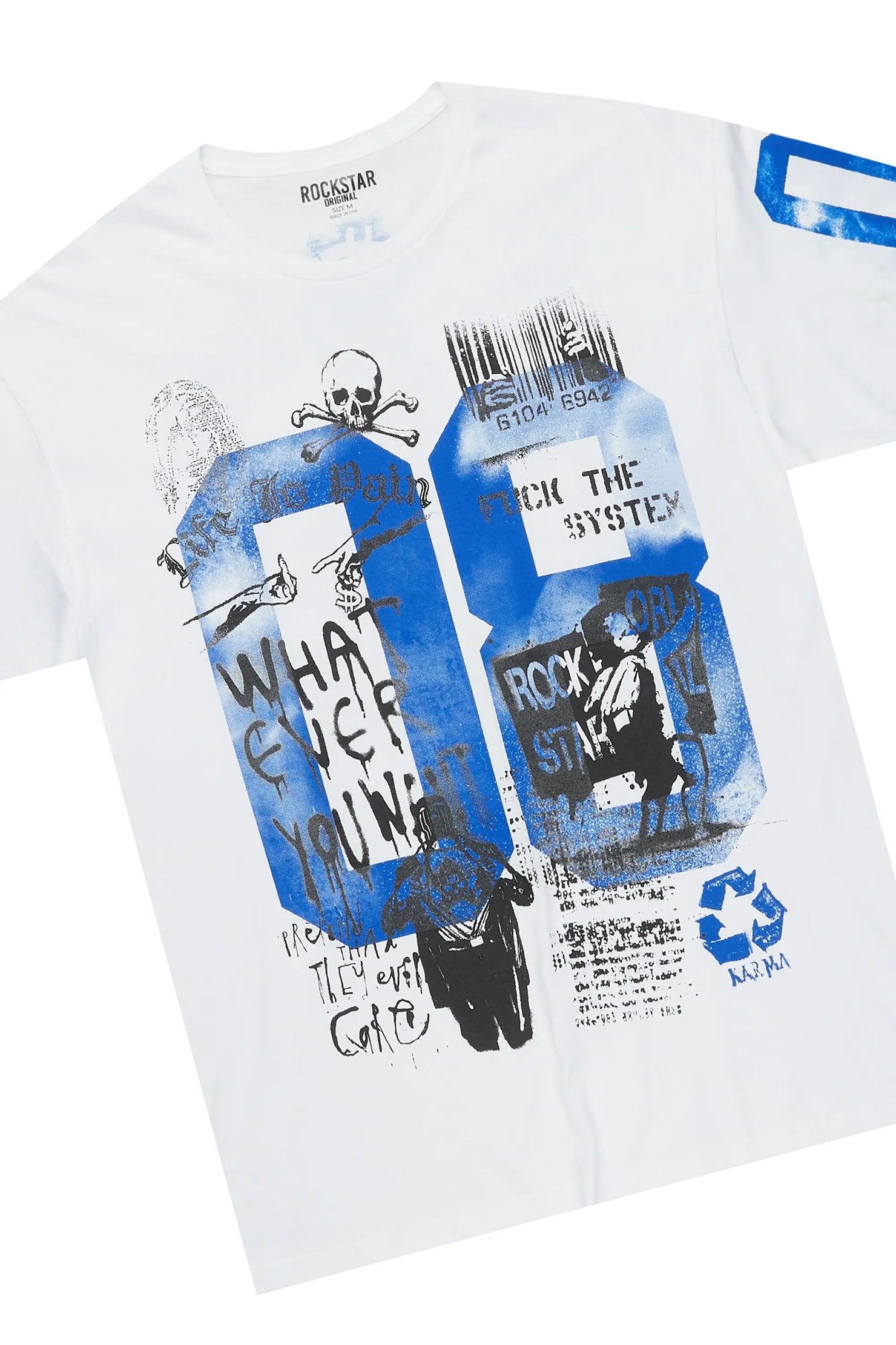Grill White/Blue Oversized T-Shirt/Super Stacked Flare Jean Bundle