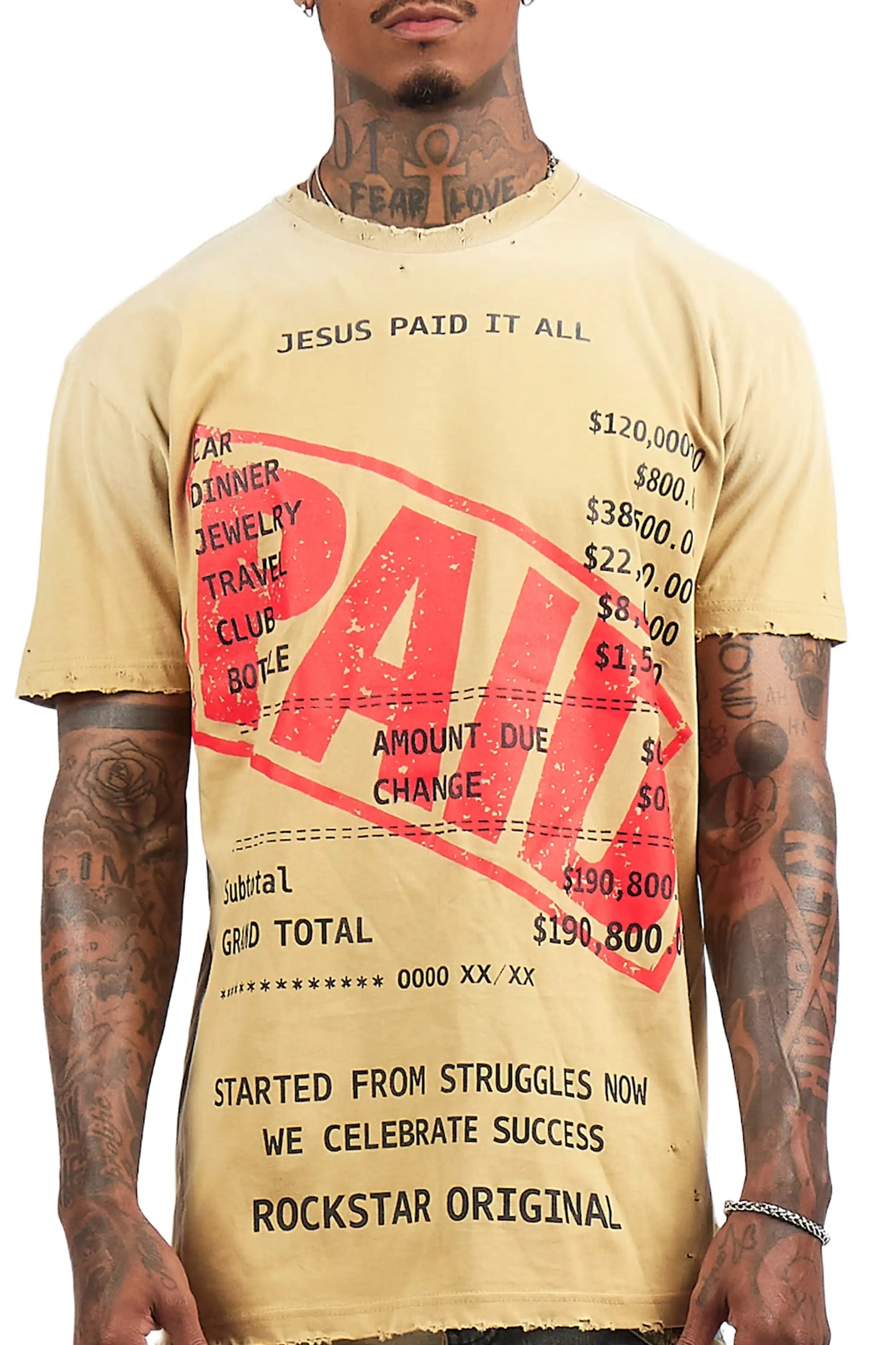 Paid Beige Oversized Graphic T-Shirt