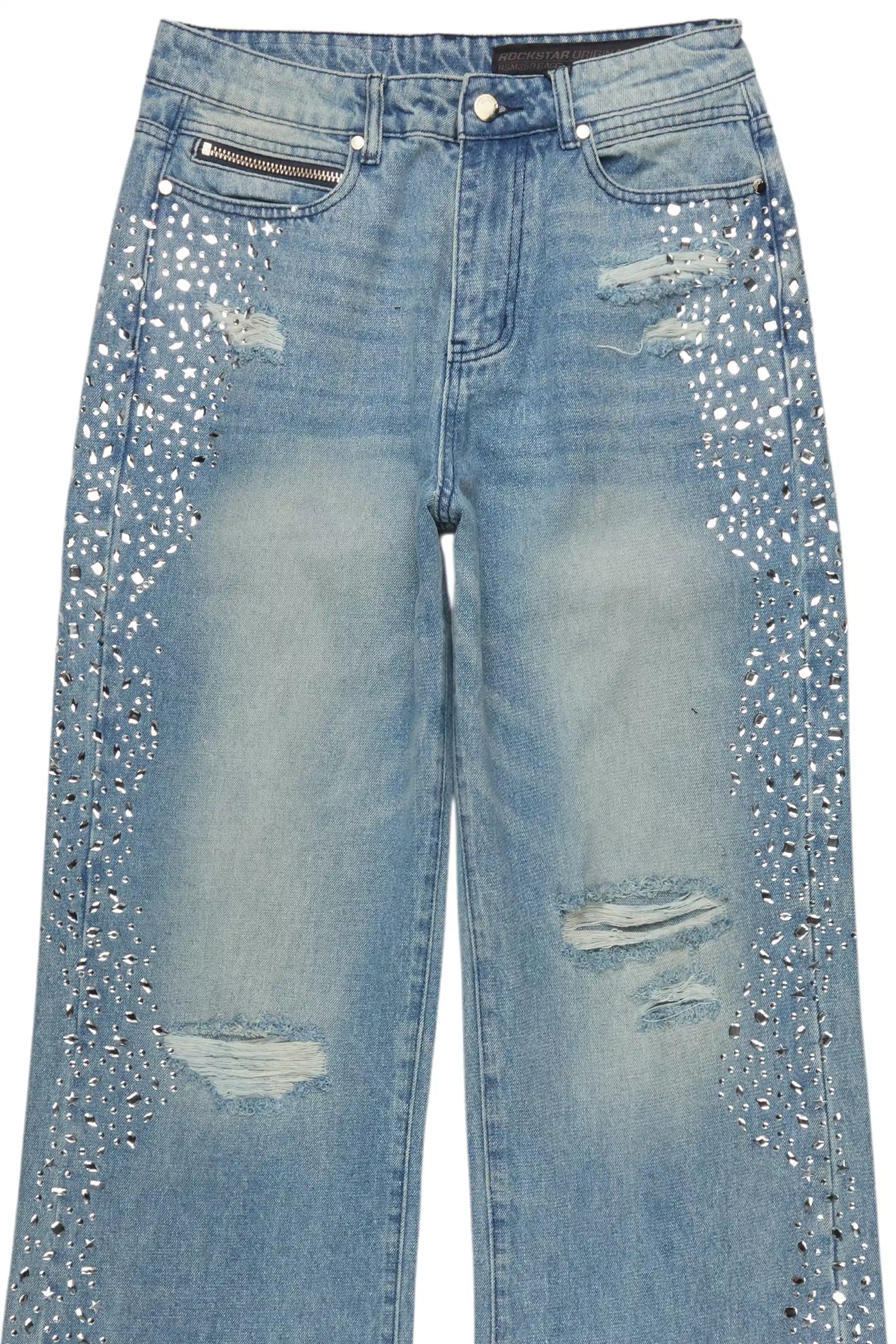 Bolor Blue Rhinestone Baggy Jean