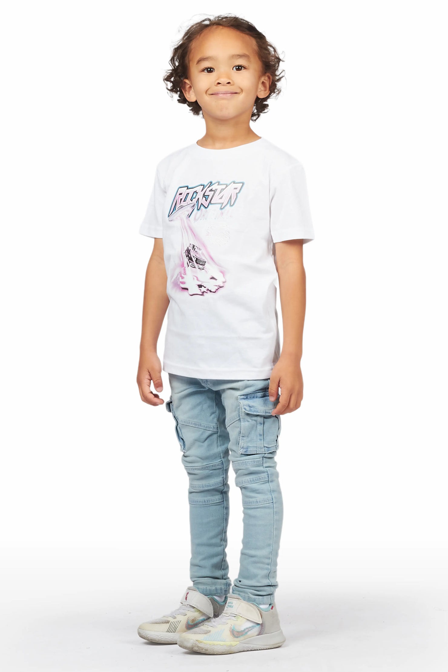 Boys Uriel White/Blue T-Shirt/Cargo Jean Set