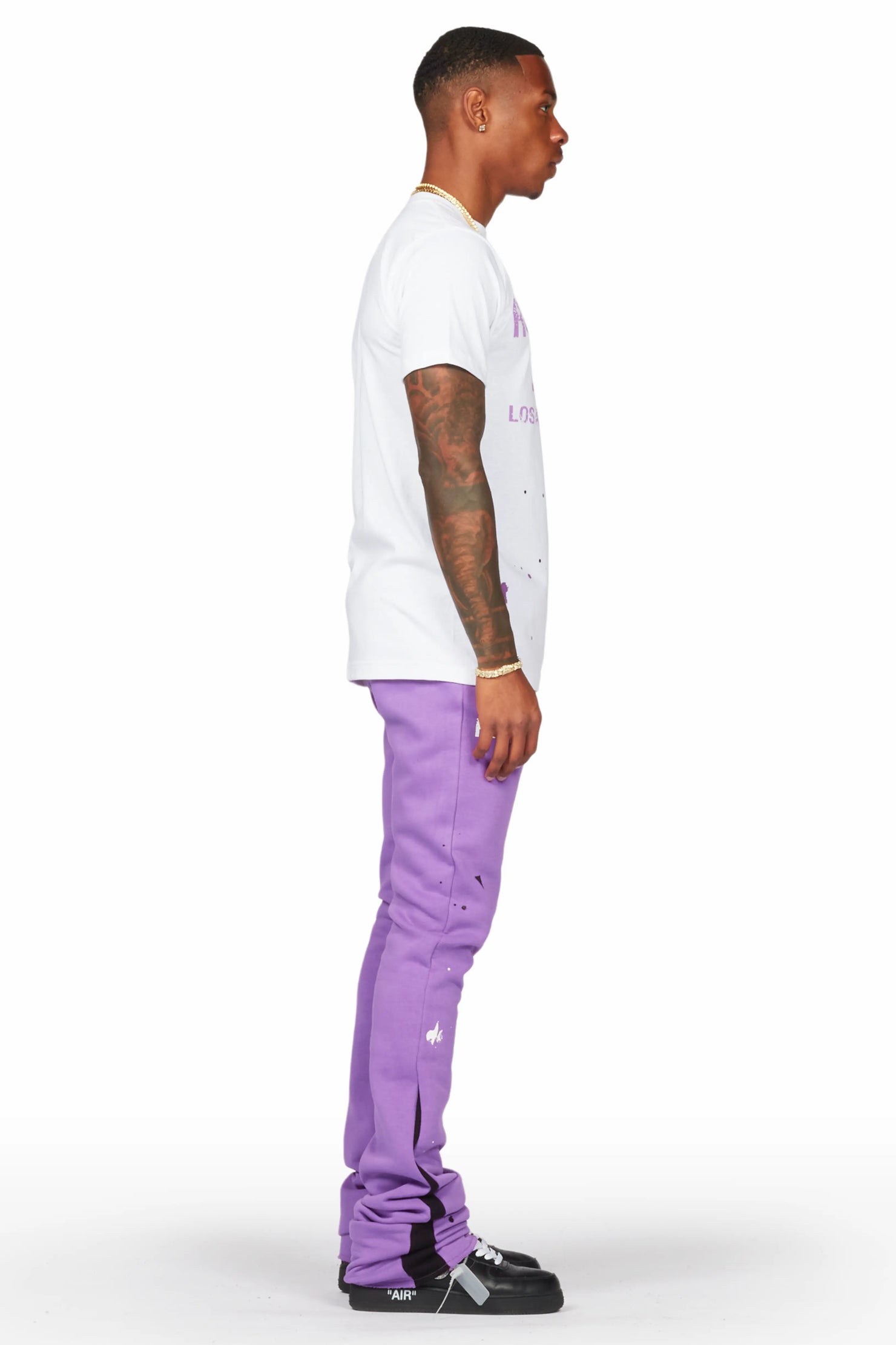 Scottie Purple/White T-Shirt/Super Stacked Flare Track Pant Set