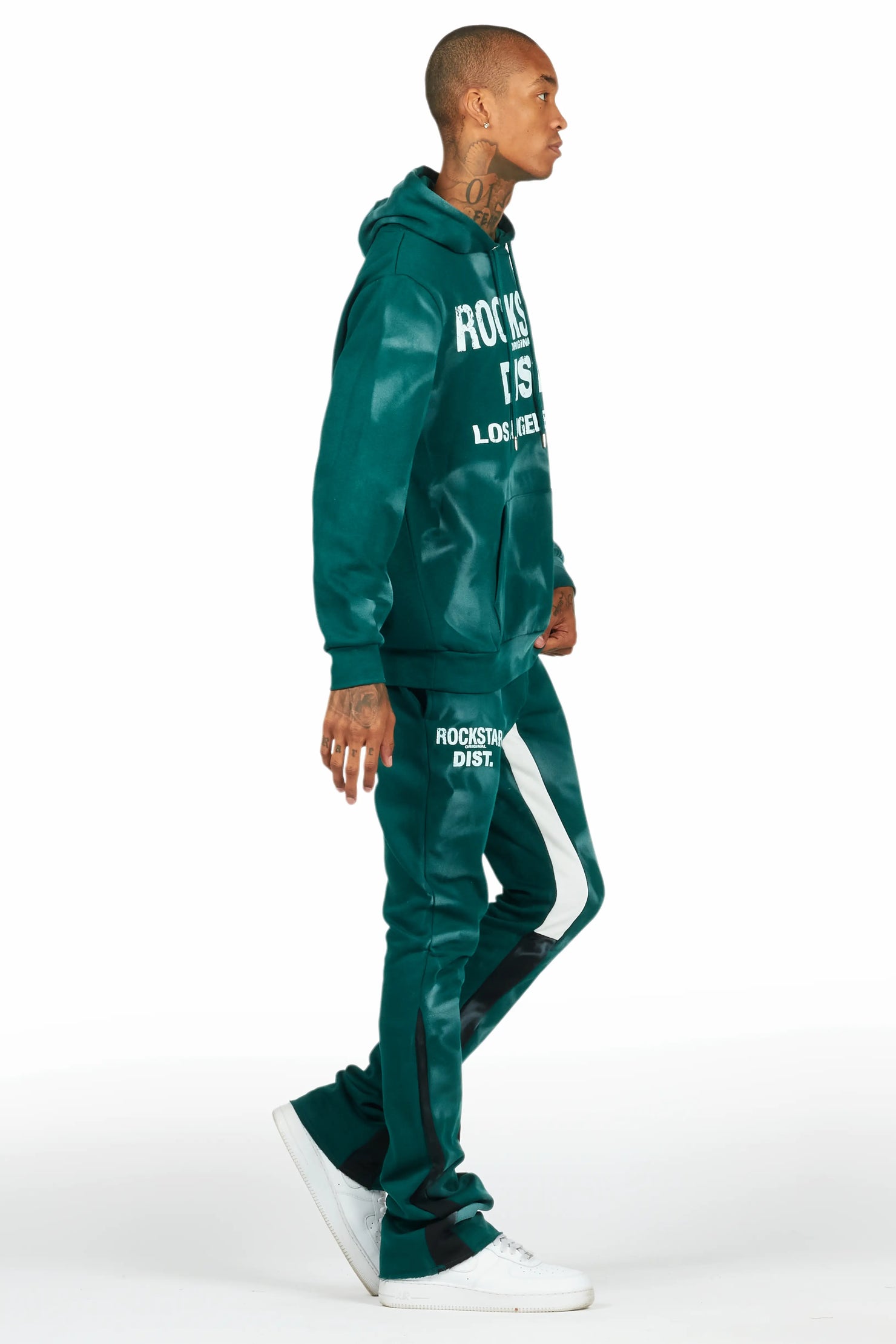 Nelly Dark Green Hoodie Stacked Flare Track Set