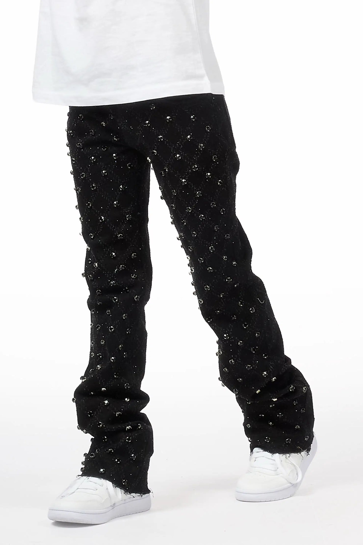Boys Glit Black Rhinestone Stacked Flare Jean