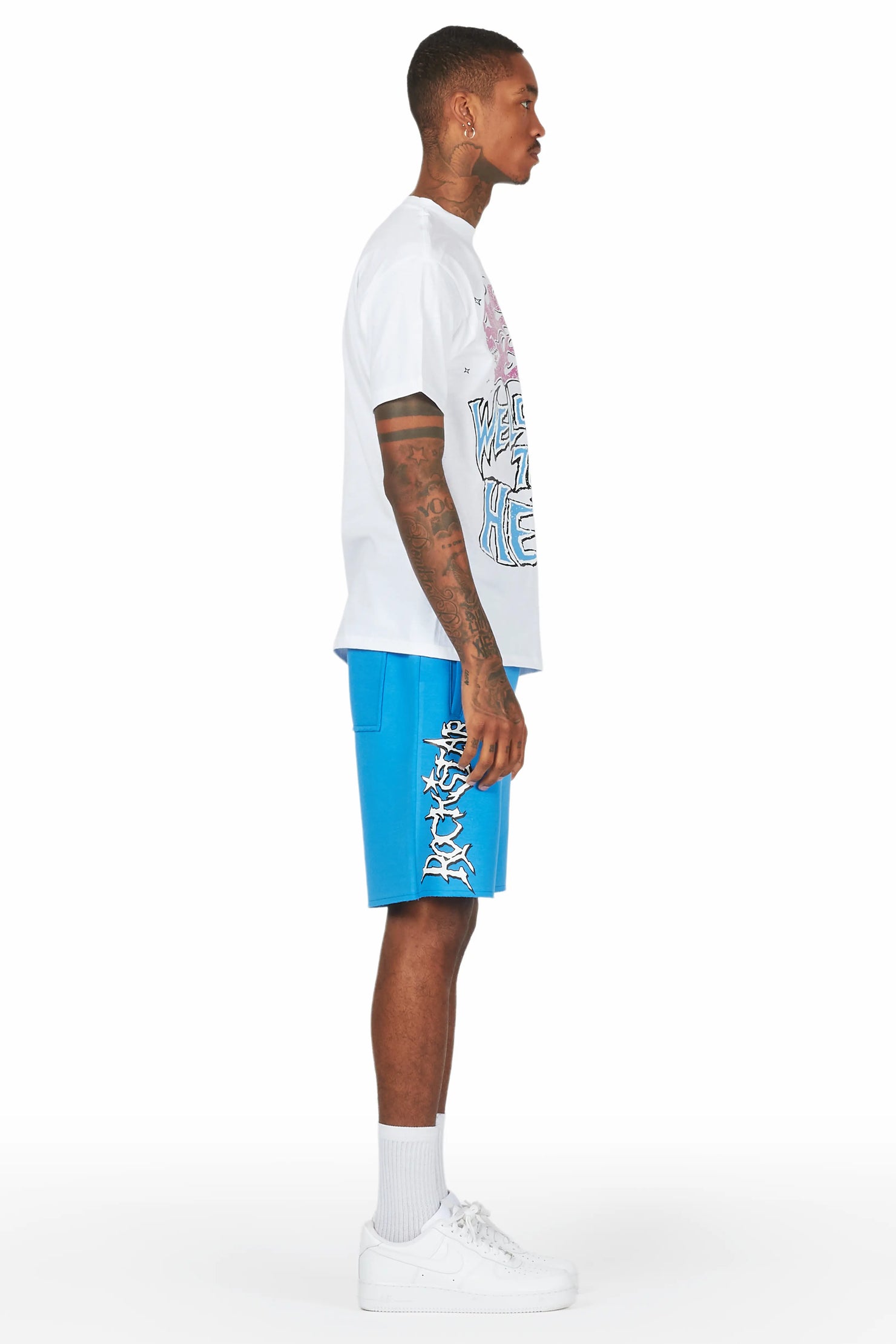 Evan White/Blue T-Shirt Short Set