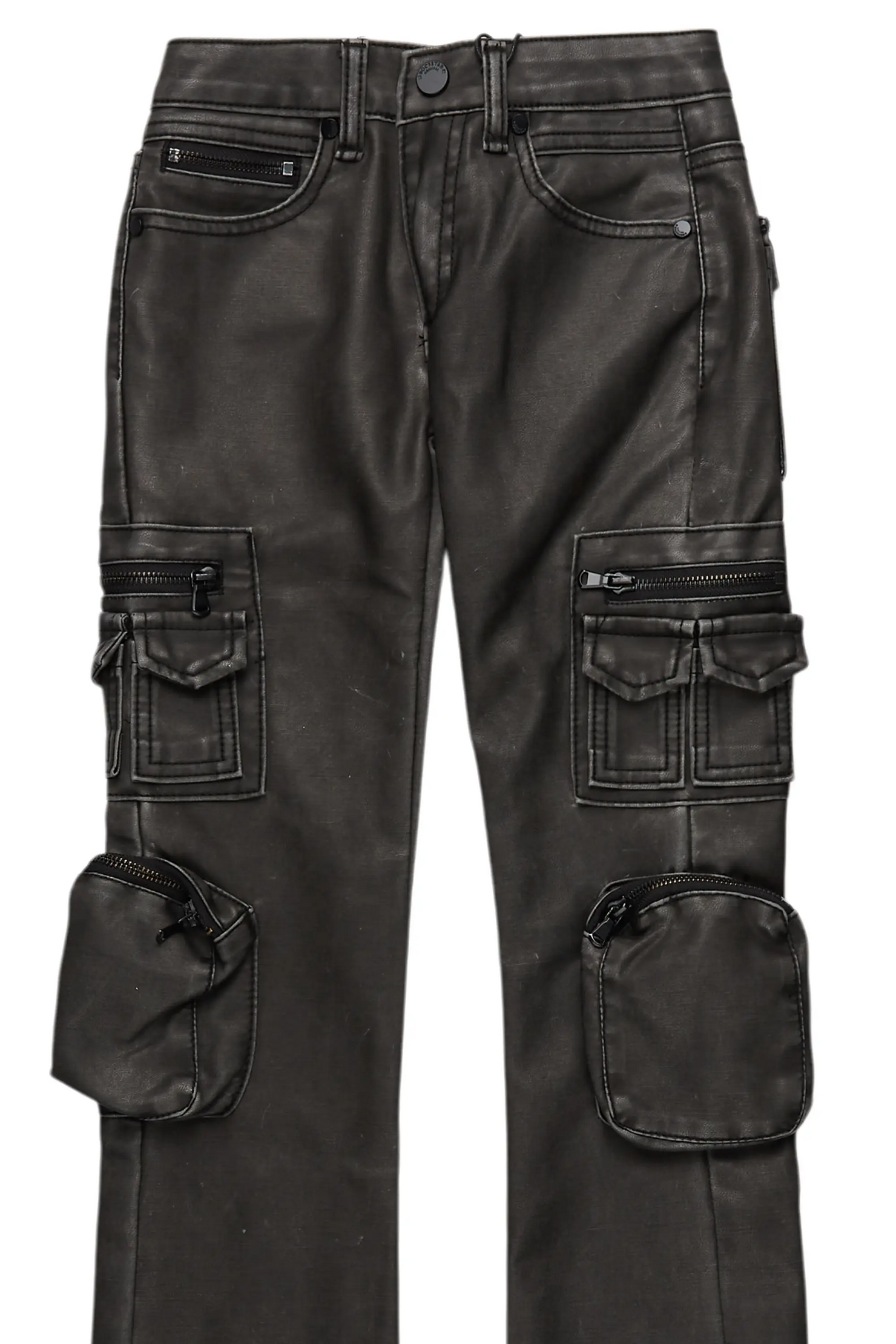 Boys Sutton Black Distressed PU Leather Jean