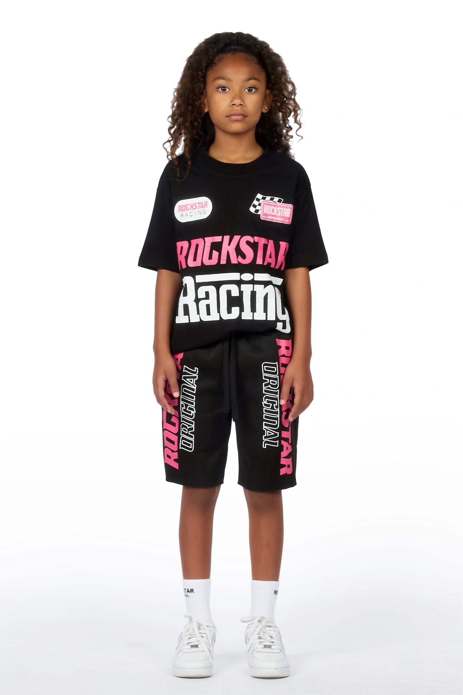 Girls Tarie Black Oversized T-Shirt Short Set