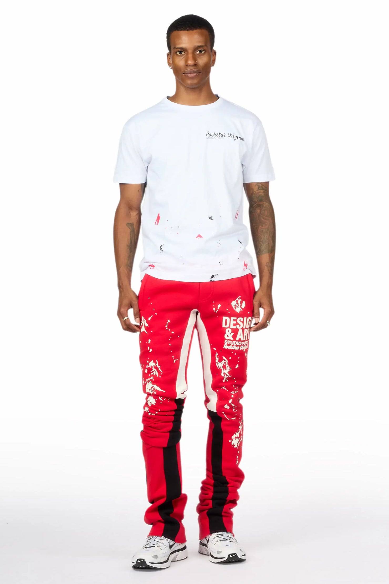 Damone White/Red T-Shirt/Super Stacked Track Set