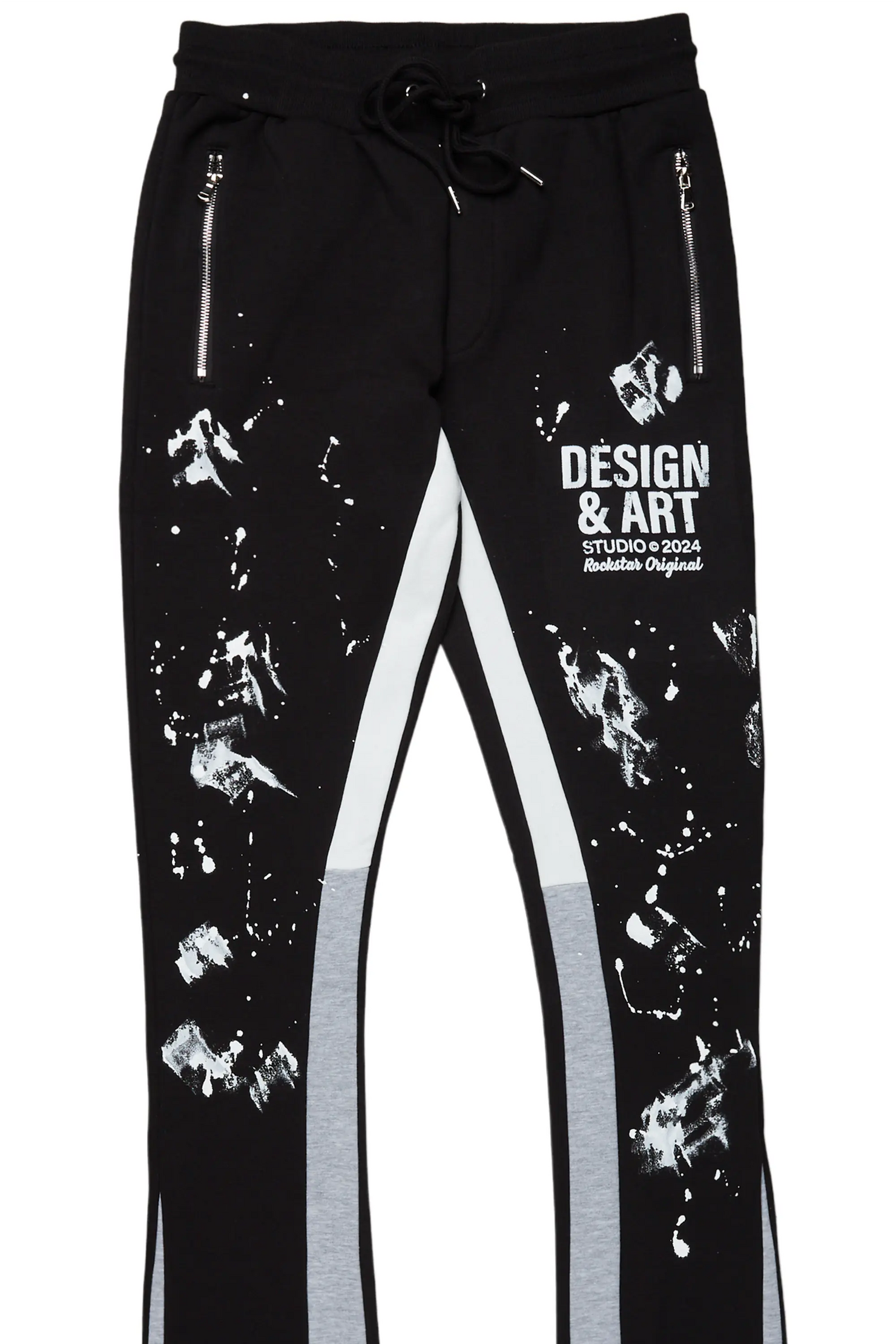Damone Black Super Stacked Flare Track Pant